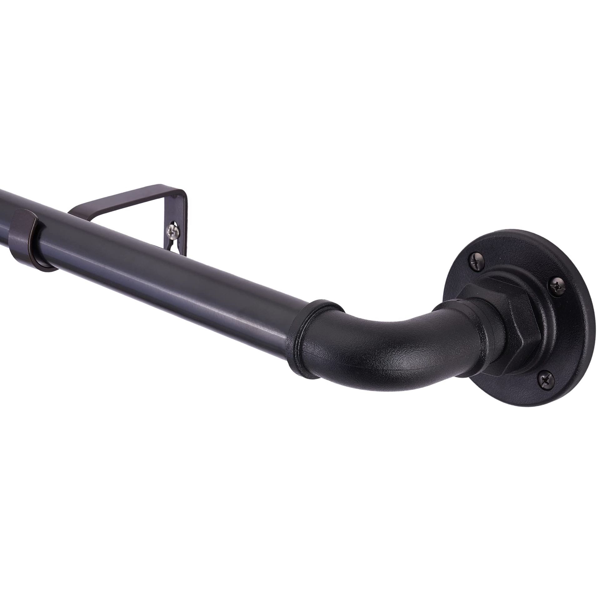 Adjustable Curtain Pole 76–140cm Black 25mm Wrap Around Rod for Indoor & Outdoor Use – Industrial Style
