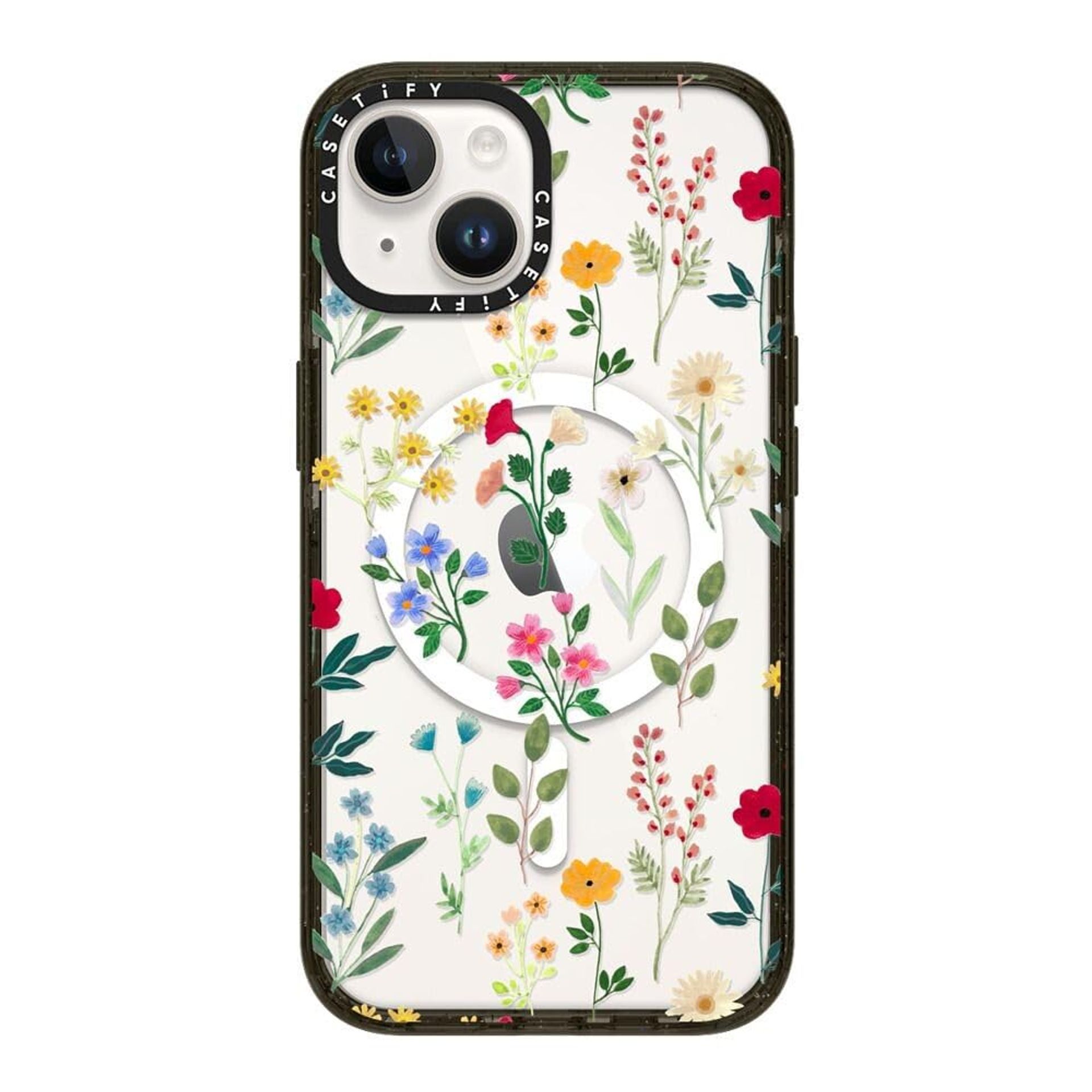 Protective Impact iPhone 14 Pro Case 4X Military Grade Drop Tested Compatible with MagSafe - Spring Botanicals 2 Glossy Black - Valentines