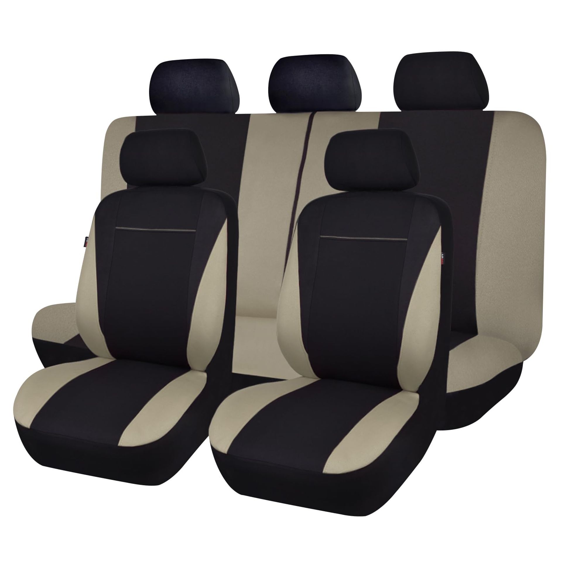 Car Seat Covers Full Set Universal Fit Airbag Compatible Washable Breathable - Black and Beige Universal