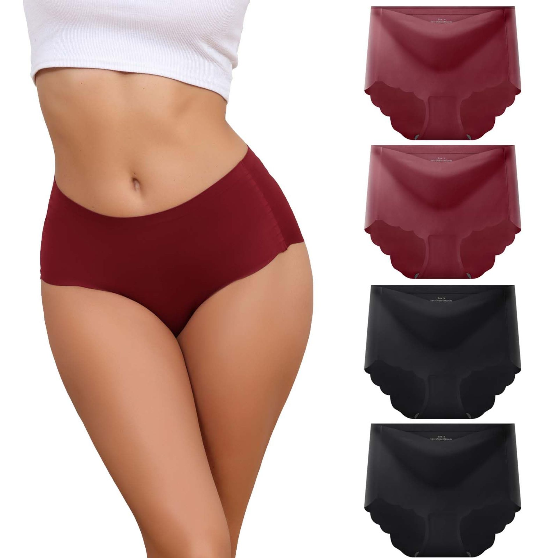 Women's Seamless High Waisted Invisible Knickers 4 Pack Breathable Underpants - Wine XXL