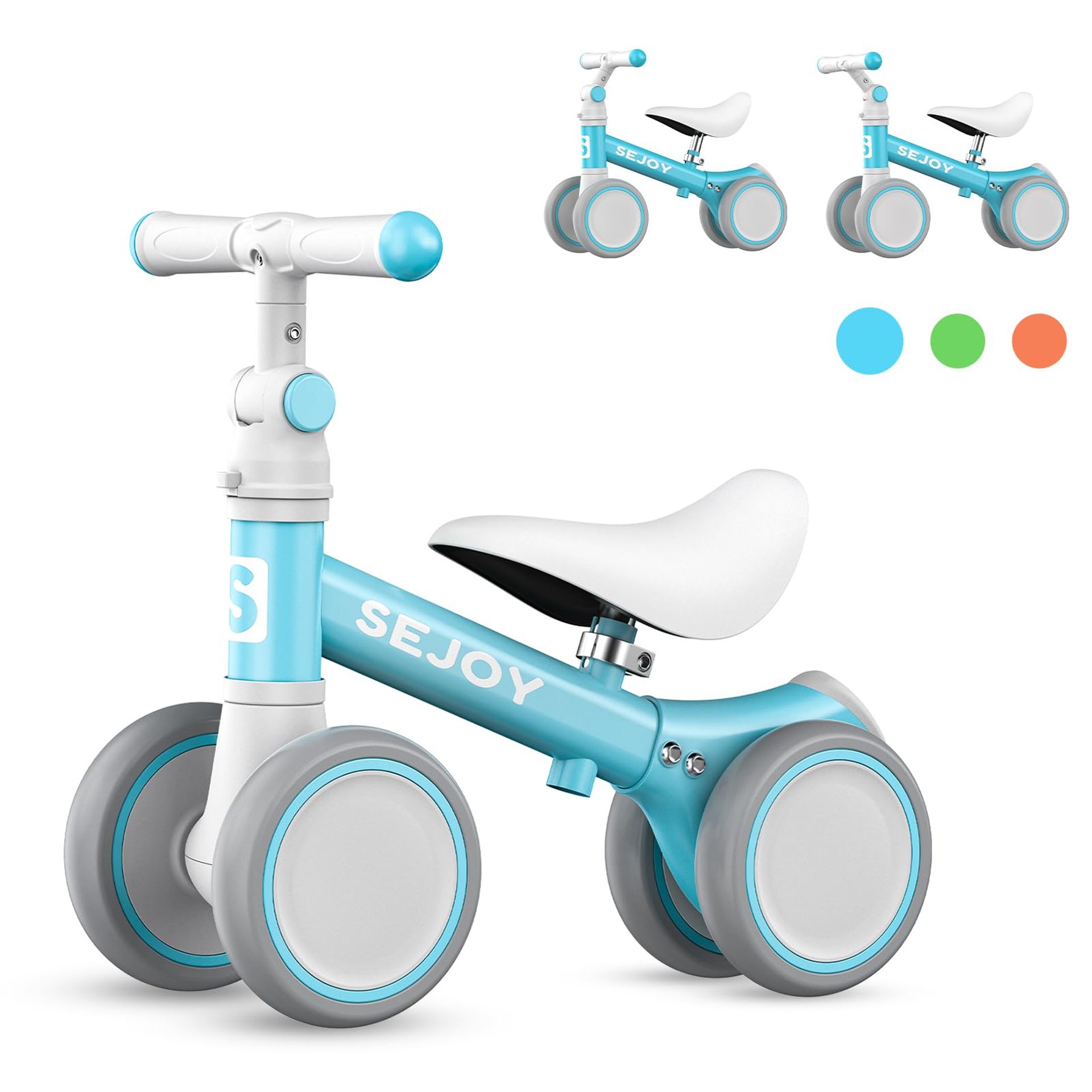 Adjustable Baby Balance Bike with Seat Handle No Pedal 4-Wheel Toddler Training Ride-On - Blue