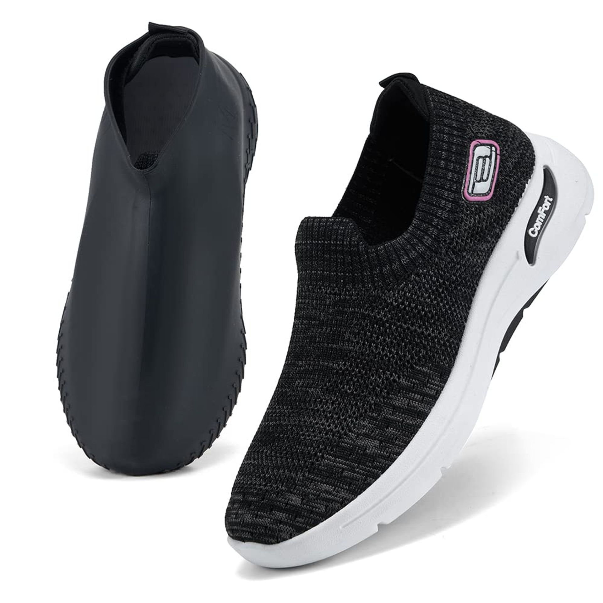 Black Women's Slip-On Mesh Sneakers - Breathable & Lightweight for Work, Gym, Running (Size 5)