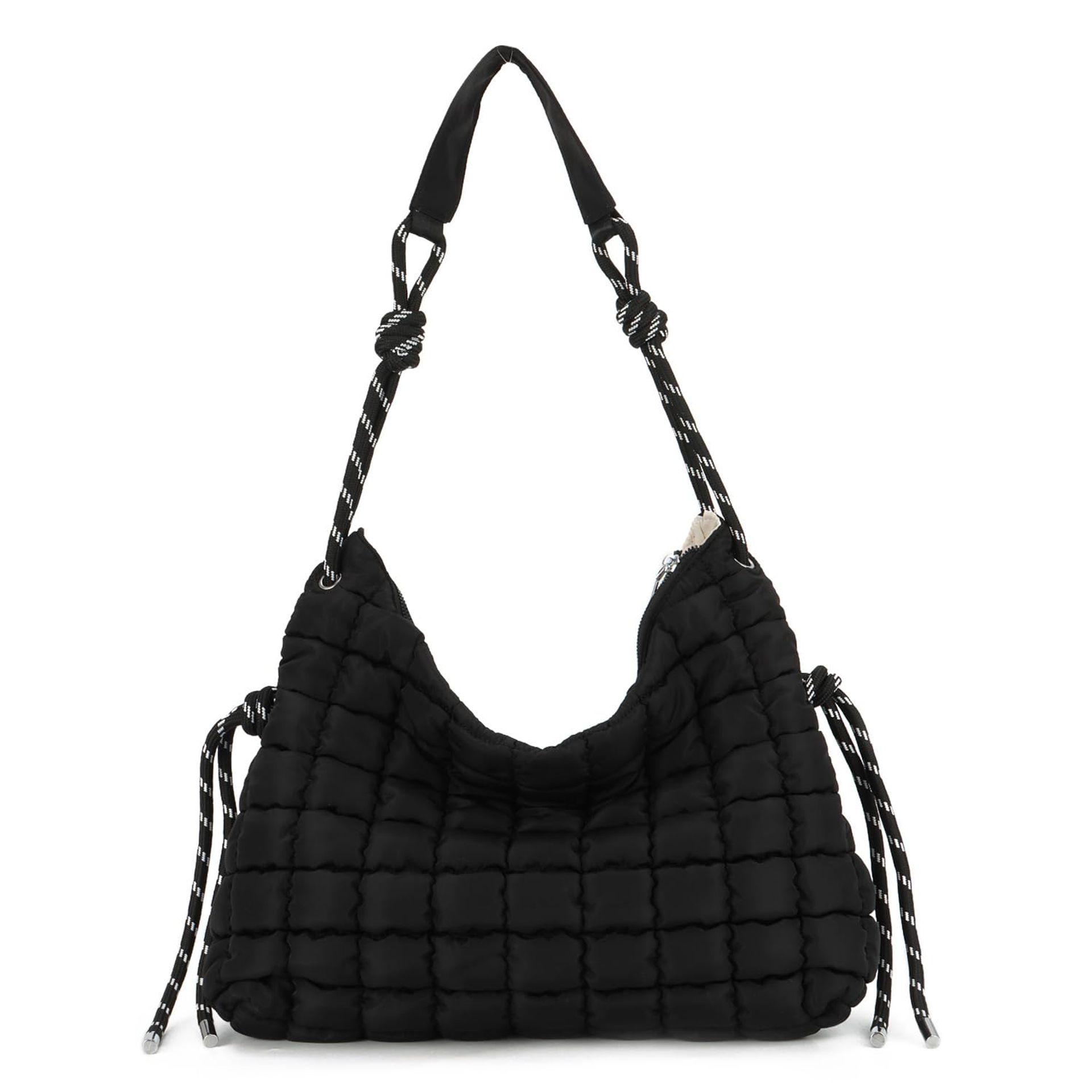 Women's Puffer Tote Bag Lightweight Quilted Crossbody Shoulder Purse Soft Puffy Design - White