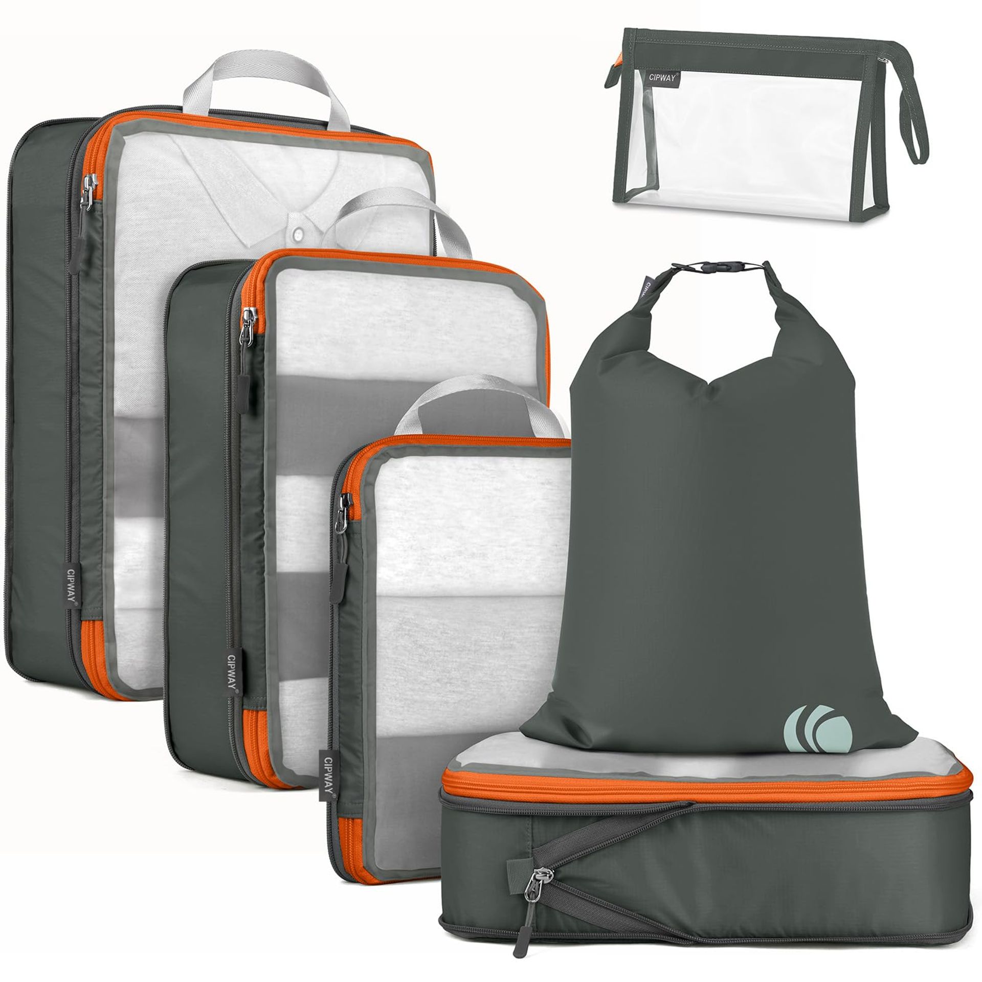Compression Travel Packing Cubes Lightweight Mesh Luggage Organisers 6 Piece Set - Grey 6PCS