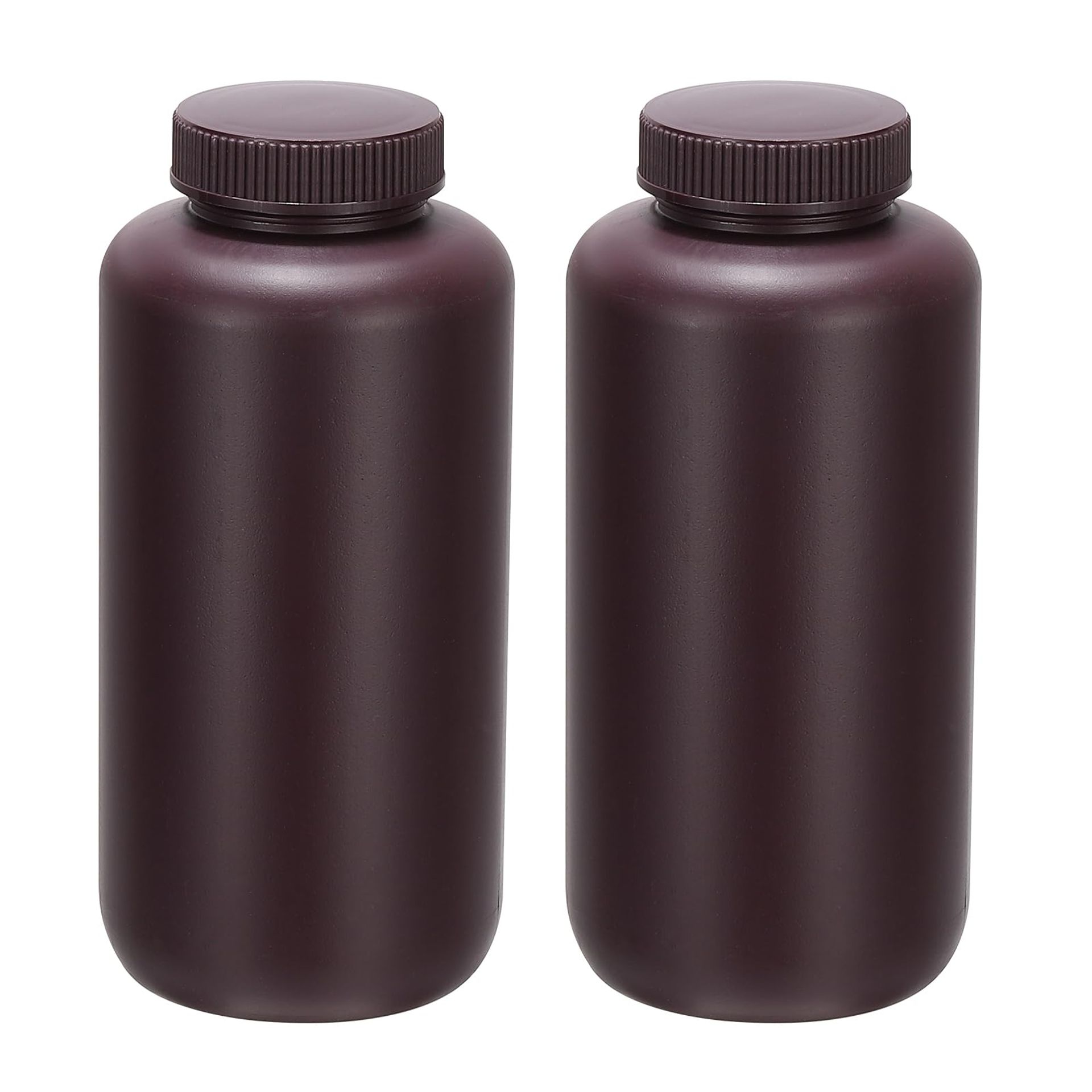 2 Pack 1000ml Wide Mouth Laboratory Reagent Bottles with Screw Caps, Brown PP Leakproof Storage for Liquids & Solids