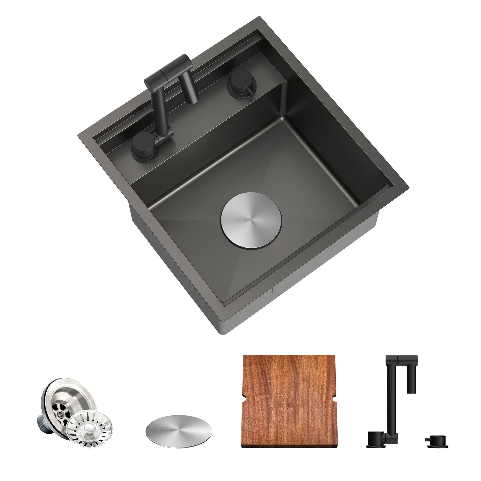 Workstation Undermount Bar & RV Sink 16 Gauge Stainless Steel with Foldable Faucet - Dark Grey 40 x 43 x 22.86 cm