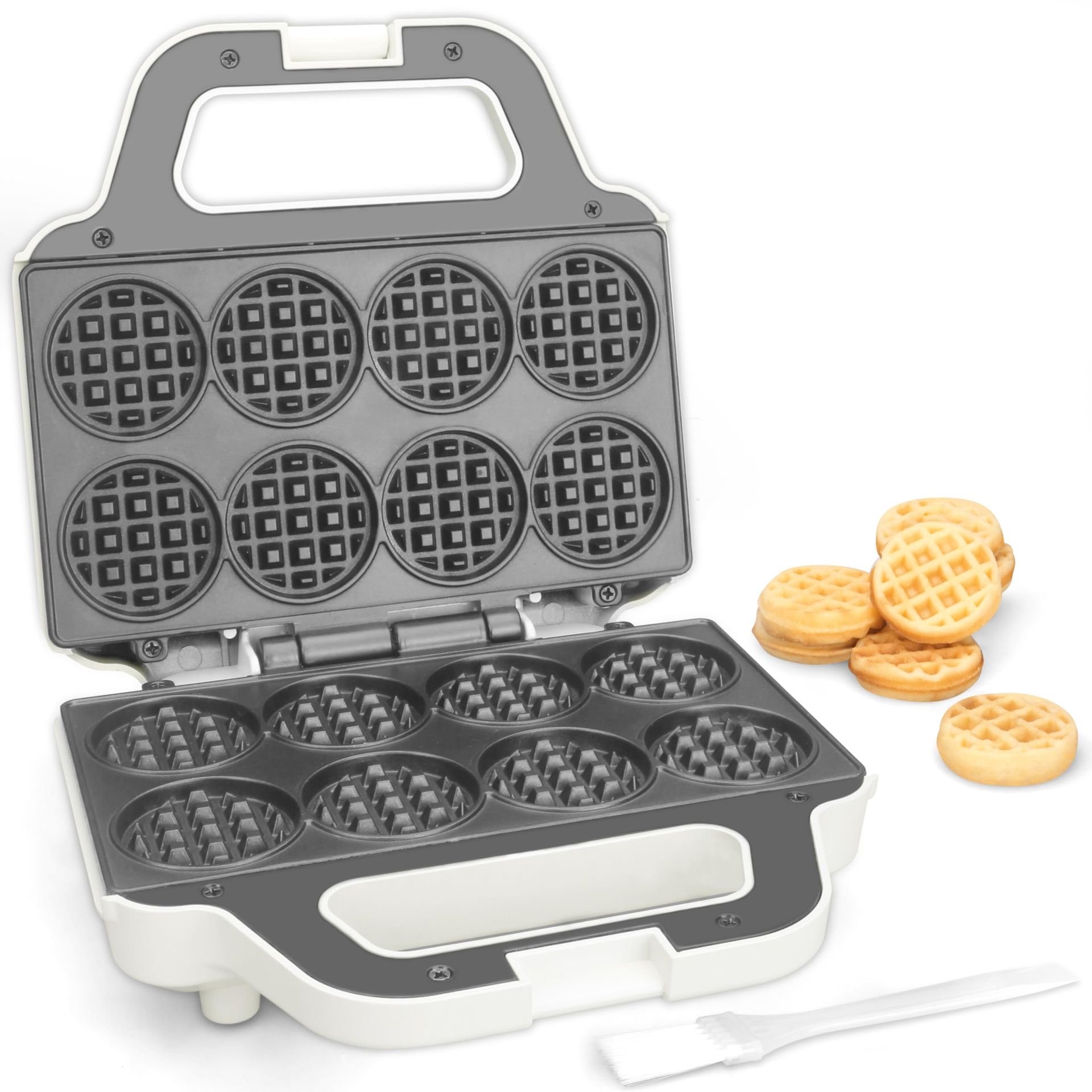 Mini Waffle Maker Machine – Bake 8 x 2'' Bite-Sized Waffles, Compact Non-Stick Iron with Recipes, Easy to Use & Clean, White - Spring Refresh