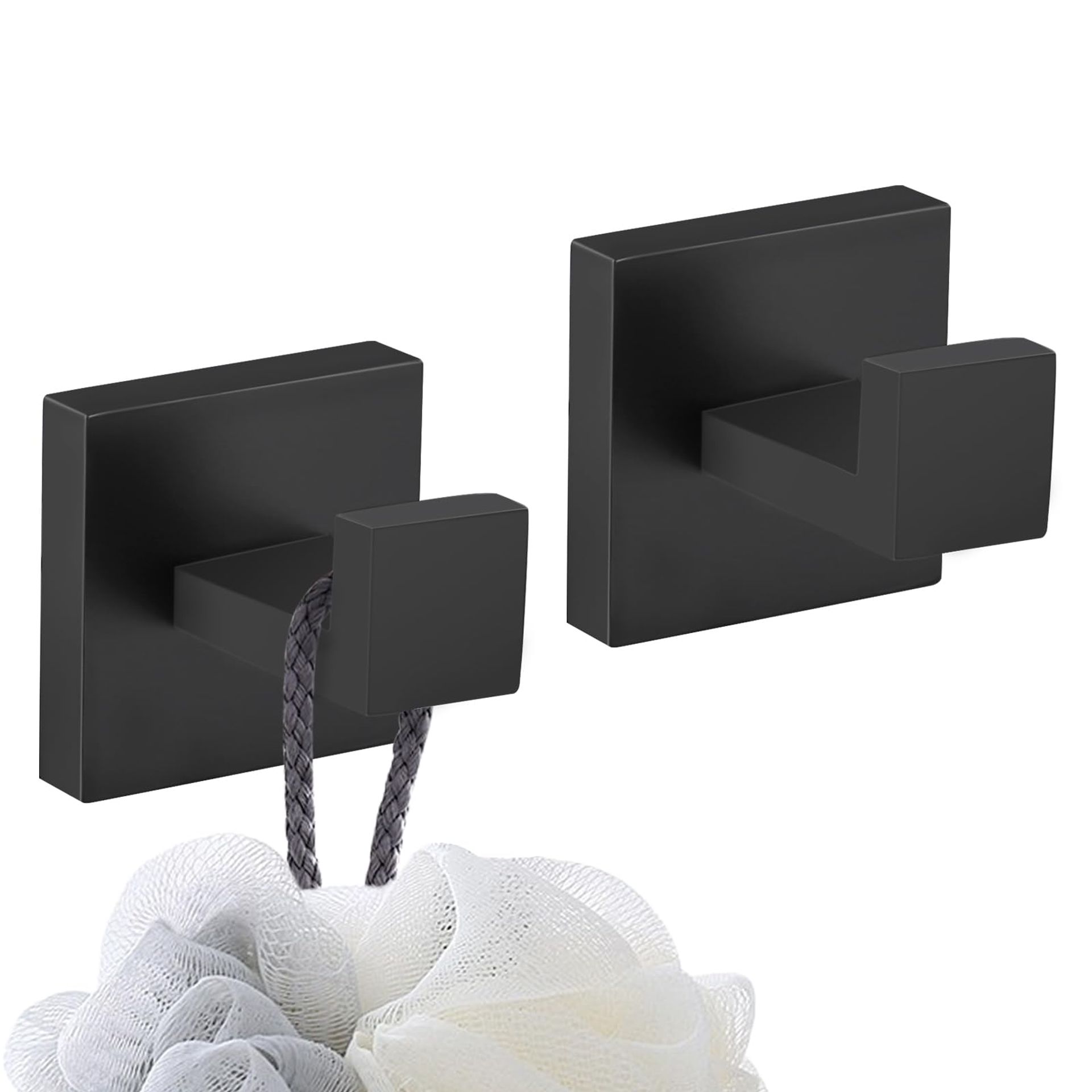 Wall Mounted Stainless Steel Towel & Robe Hooks – Matte Black, Rustproof & Waterproof, Ideal for Bathroom or Kitchen (2 Pack)