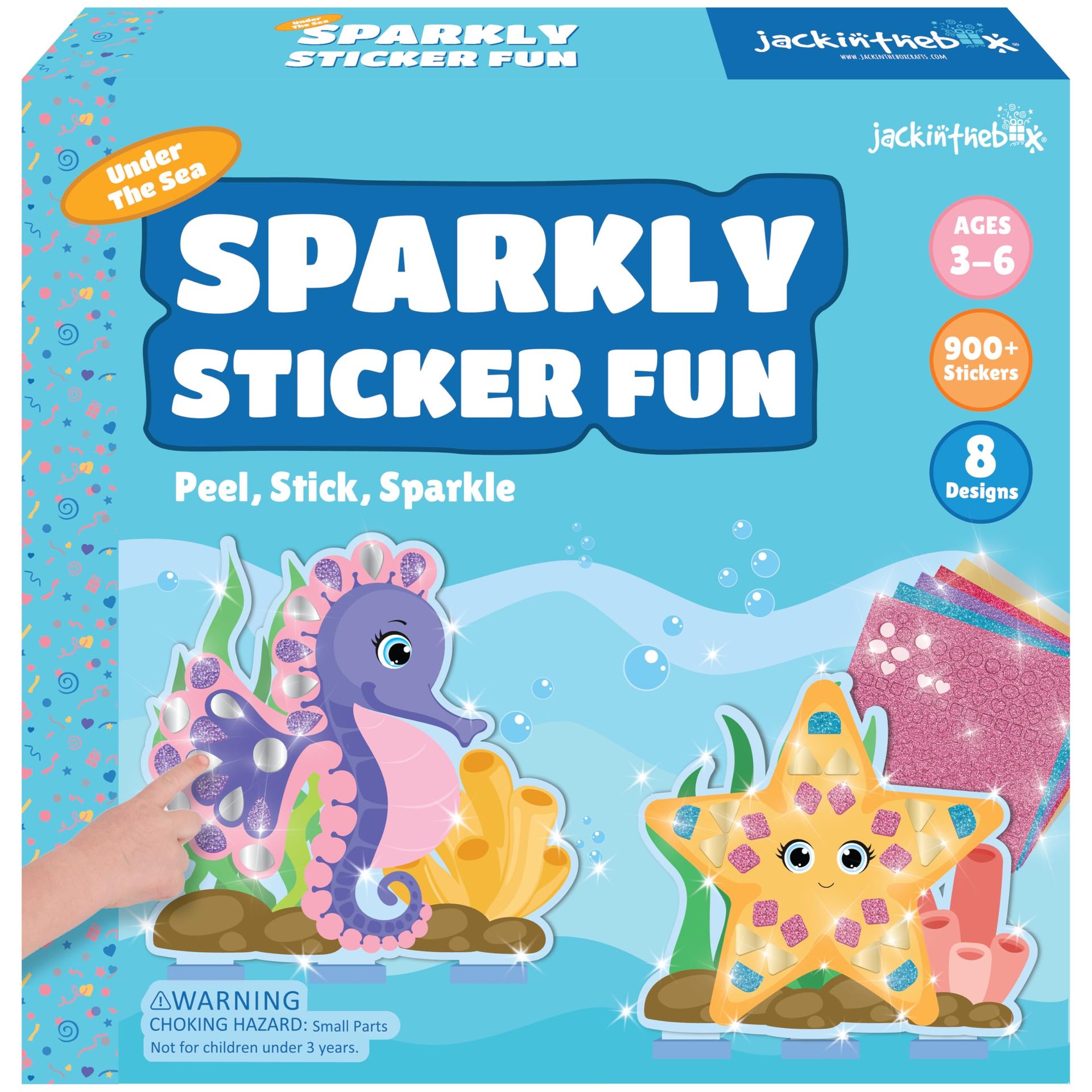 Kids Arts and Crafts Kit Sparkly Sticker Mosaic Storytelling Activity, DIY Peel and Stick Craft Gift for Ages 3-6 - Multi Under the Sea