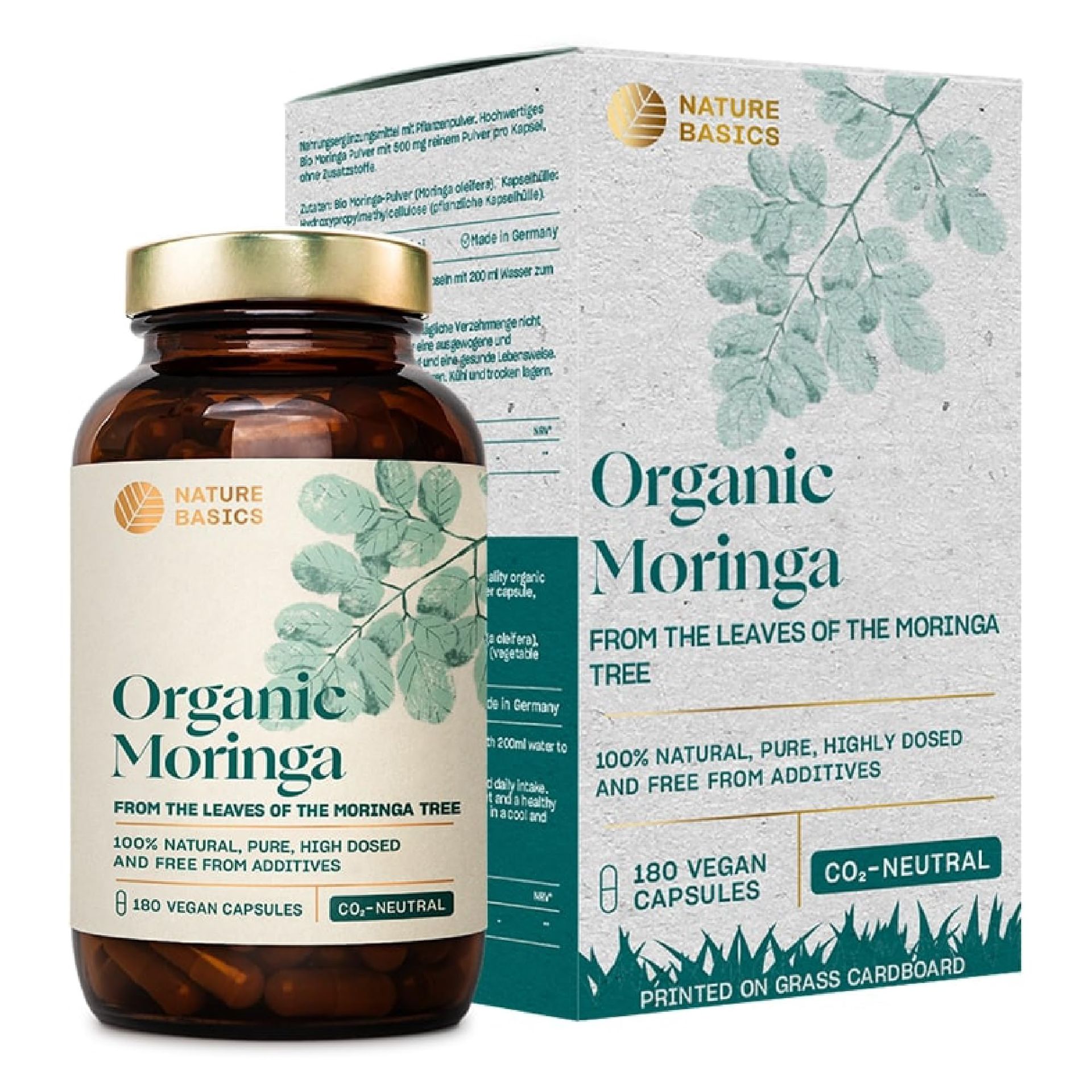 BIO Moringa Oleifera Capsules Certified Sustainable Vegan Supplement 1500mg High Strength - Green 180 Count