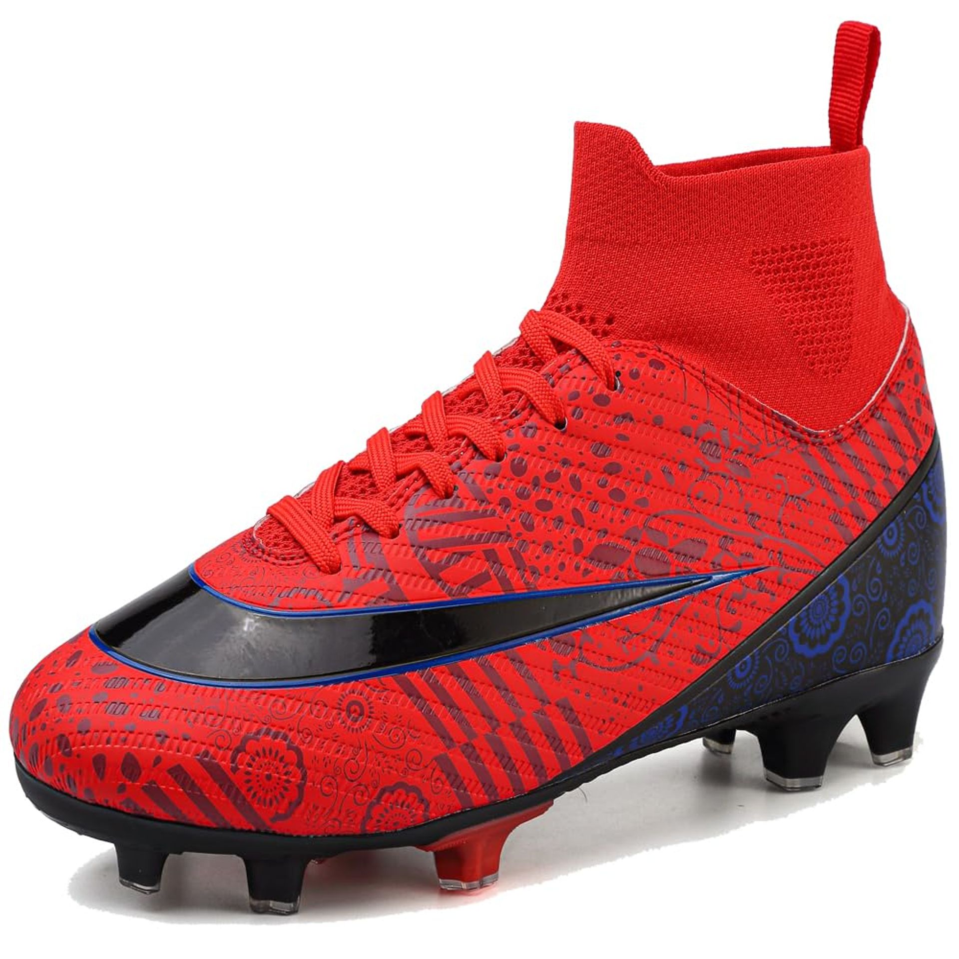 Boys' Football Boots Kids Astro Turf Trainers Non-Slip Outdoor Sports Shoes - Red UK 12