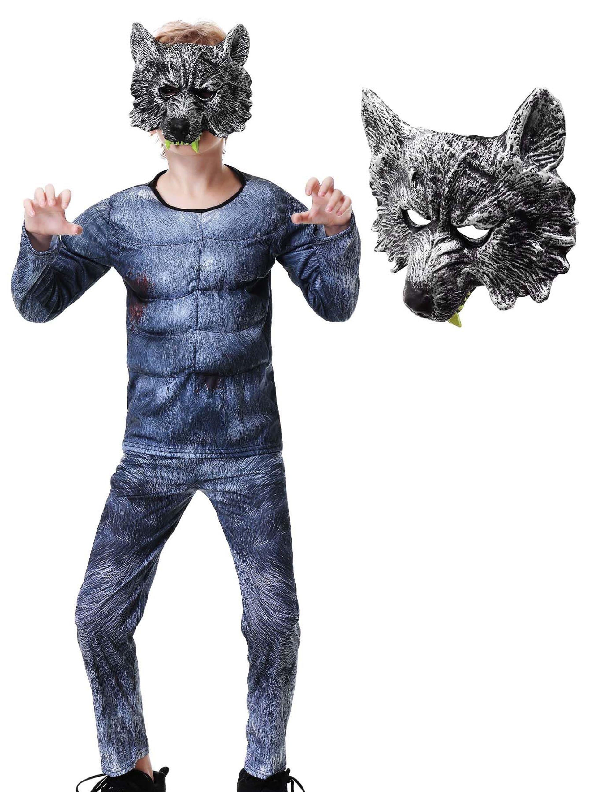 Boys Wolf Costume with Mask for Halloween, Parties & Cosplay Ages 9-10 - Grey