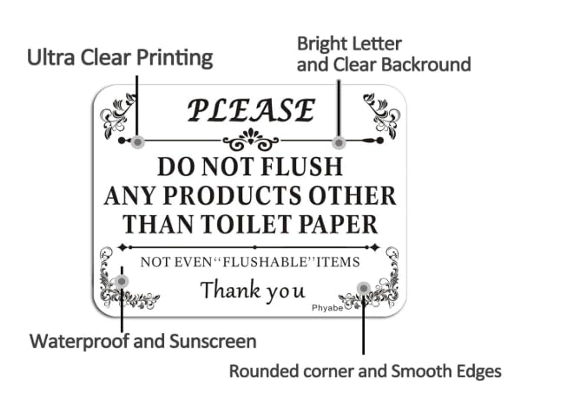 Toilet Paper Sign Acrylic Self-Adhesive Waterproof Do Not Flush Notice - Black 5 x 4 Inches
