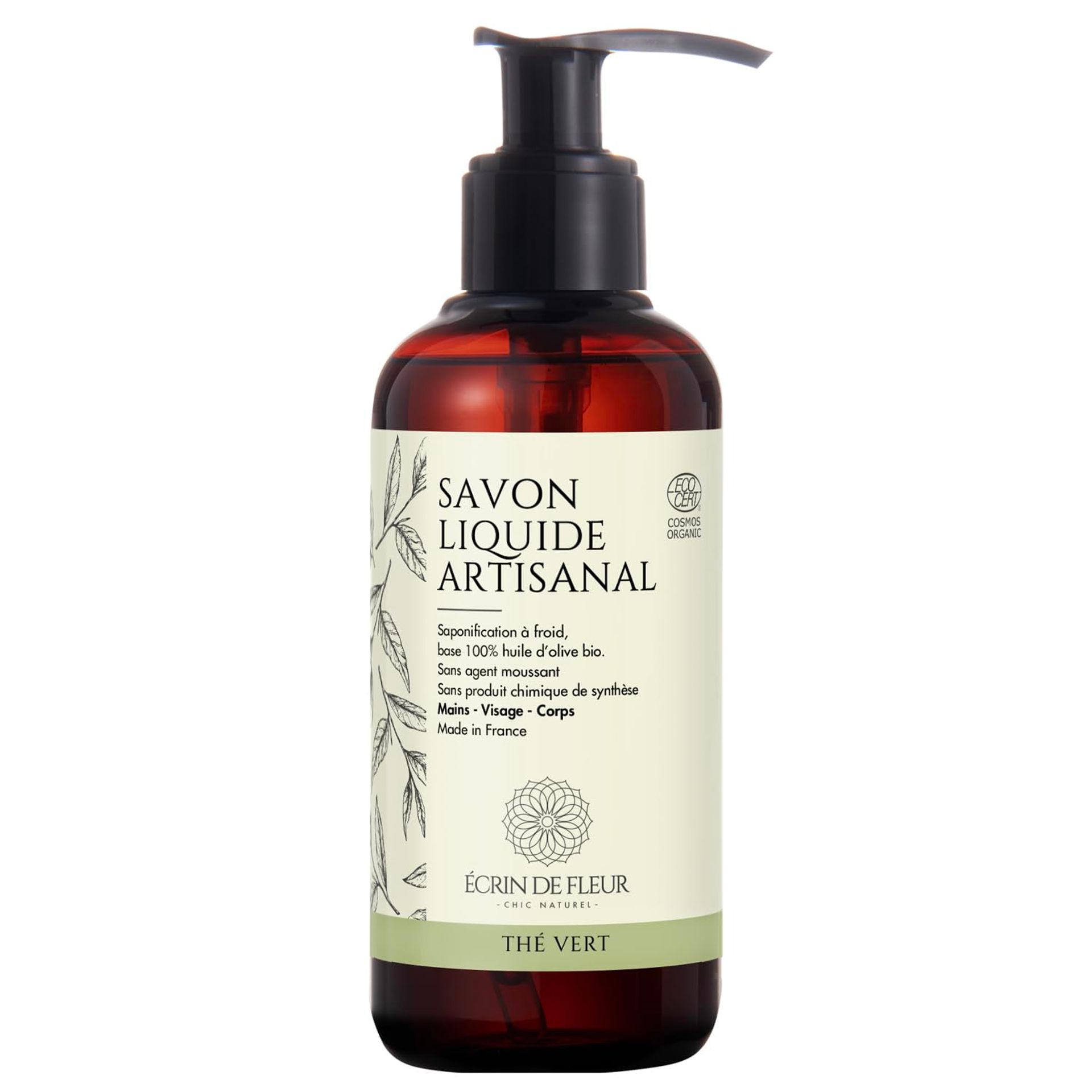 Écrin De Fleur Organic Green Tea Liquid Soap - Artisanal, Cold Processed, 250ml, South France