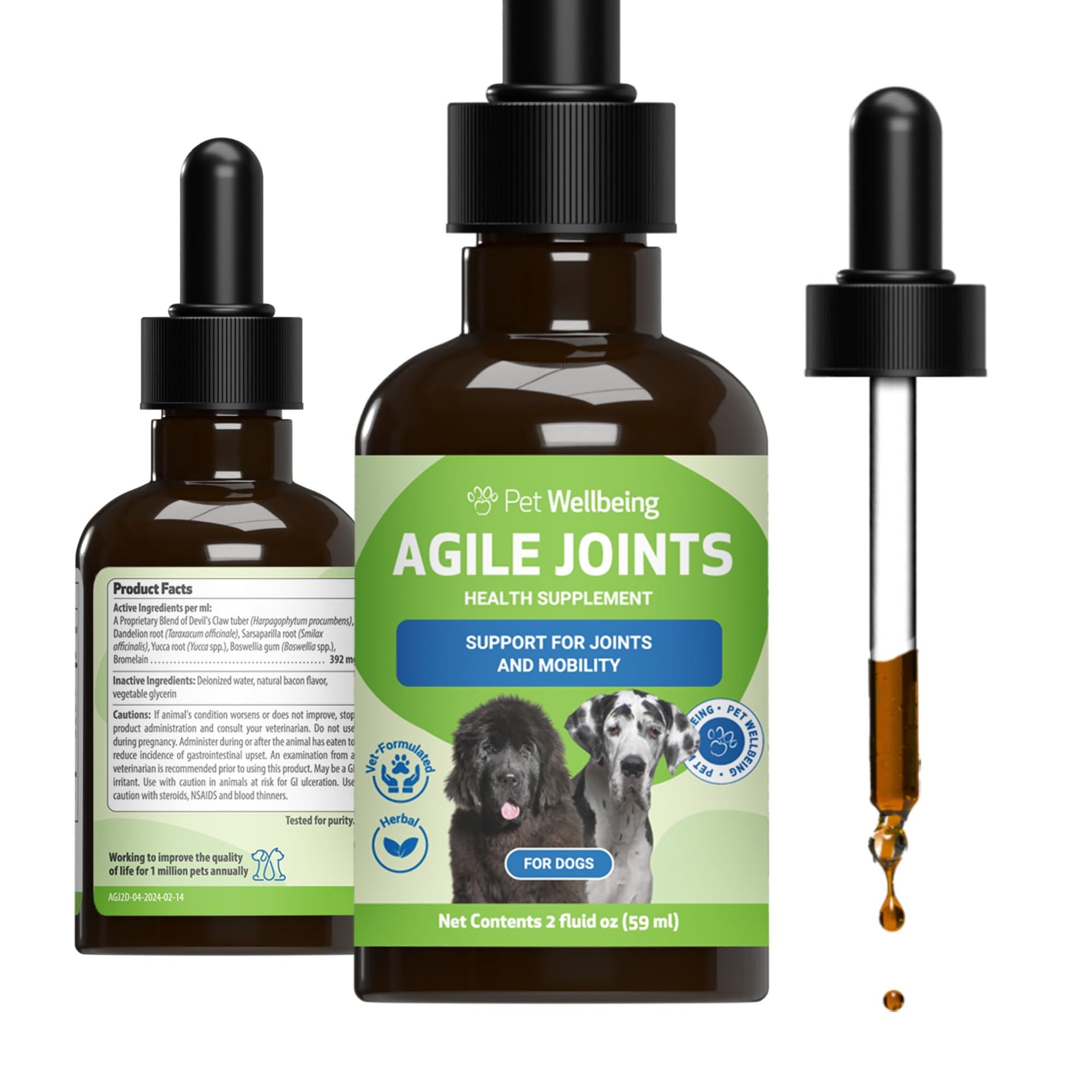 Pet Wellbeing Agile Joints Herbal Supplement for Dogs Hip & Joint Mobility Support - 2 oz (59 ml)