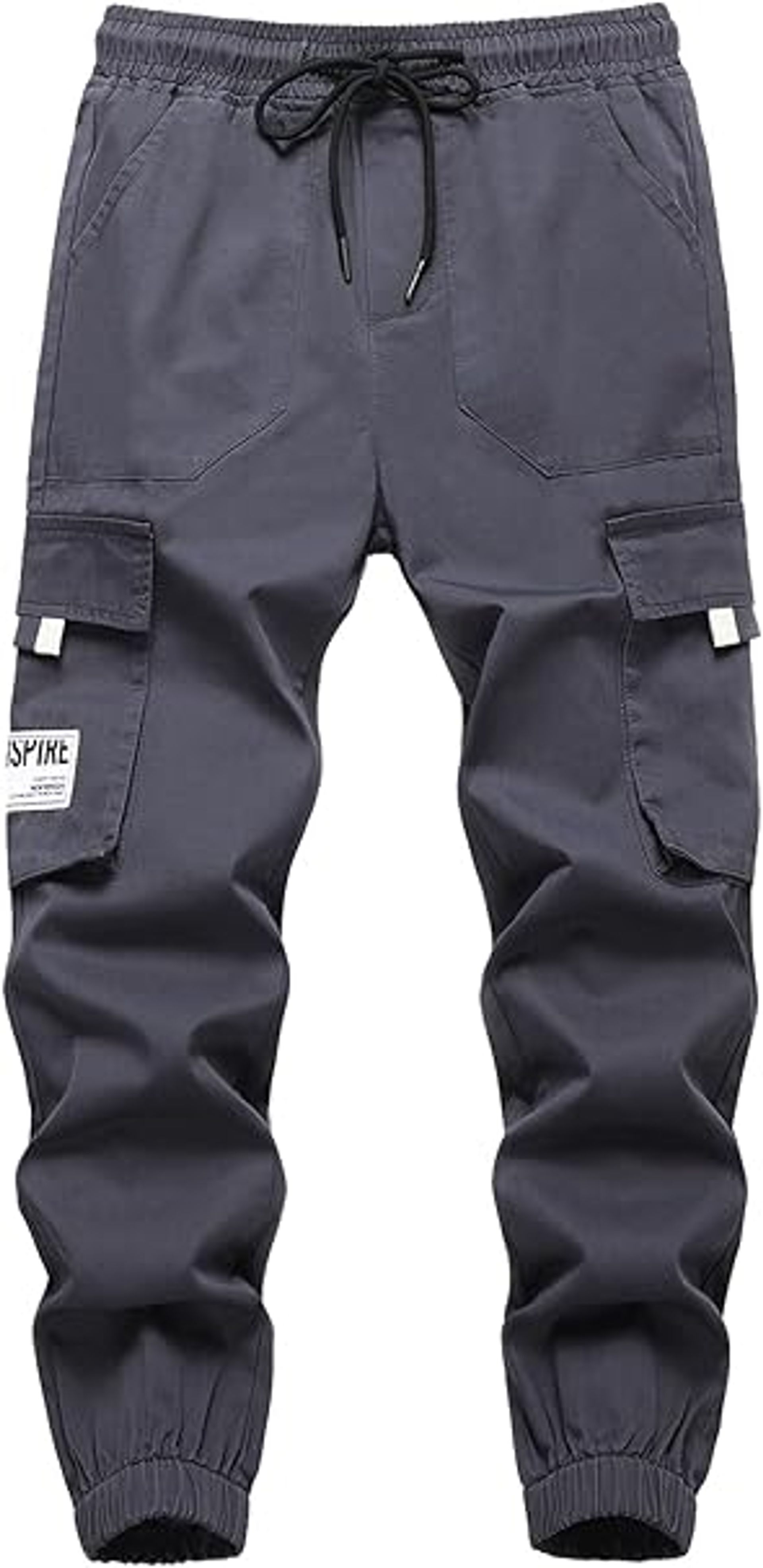 Boys Cargo Trousers Elastic Waist Joggers Multi Pocket School Pants - Grey 13-14 Years