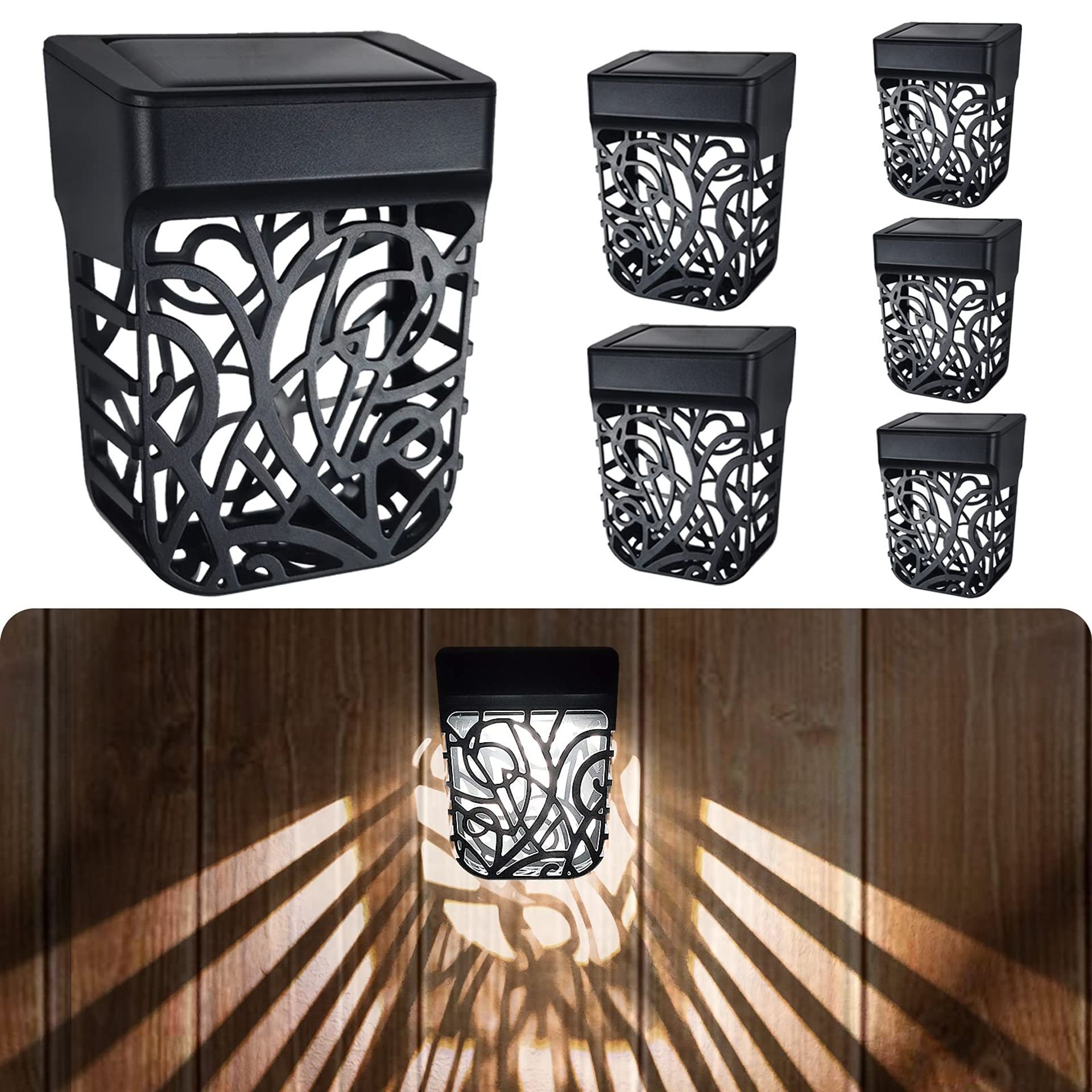 Solar Fence Lights Outdoor LED IP65 Waterproof Wireless Wall Lighting 6 Pack - Cold White