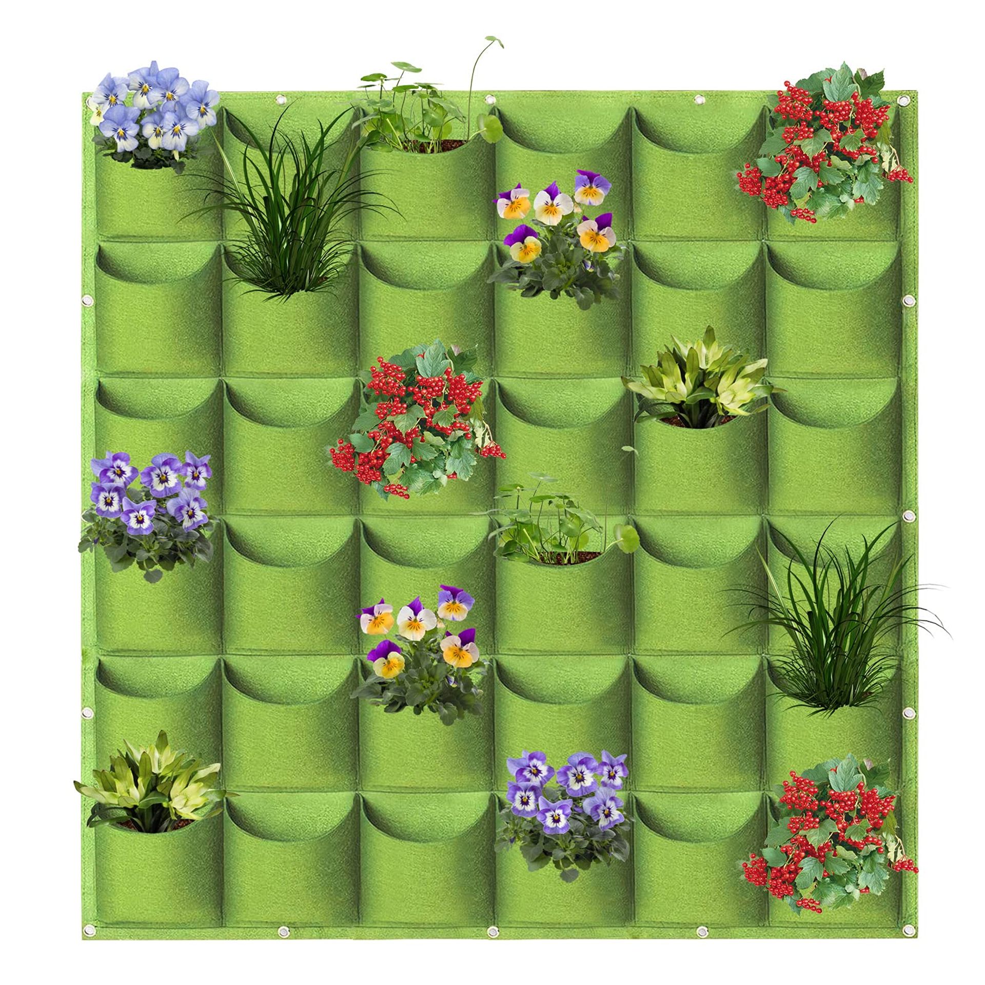 Hanging Vertical Wall Planter Bag 36 Pockets Breathable Felt Gardening Grow Bag - Green 1m×1m