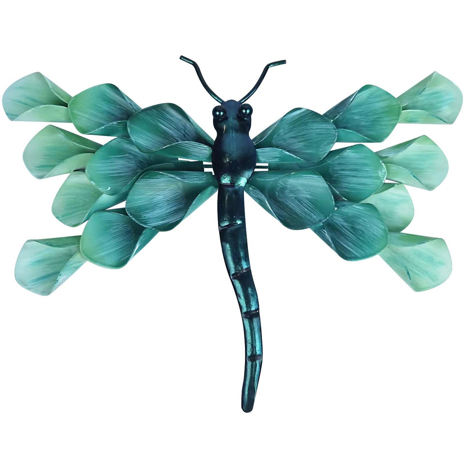 Metal Dragonfly Wall Decor Glass Outdoor Wall Art Hanging Garden Decoration - Green Dragonfly 36x28 cm
