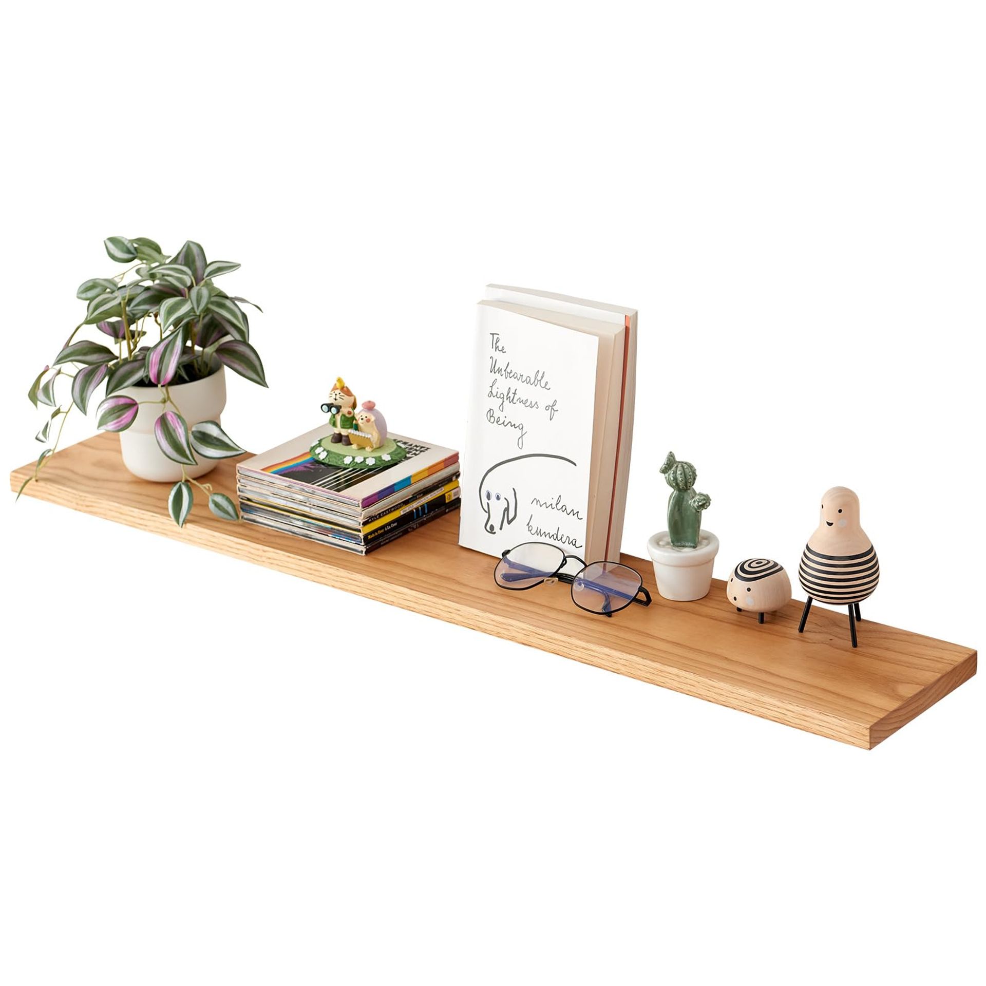 Wooden Rustic Floating Shelf, Solid Oak Wall-Mounted Display for Books, Magazines & Décor – 90cm Living Room, Bedroom or Bathroom Storage