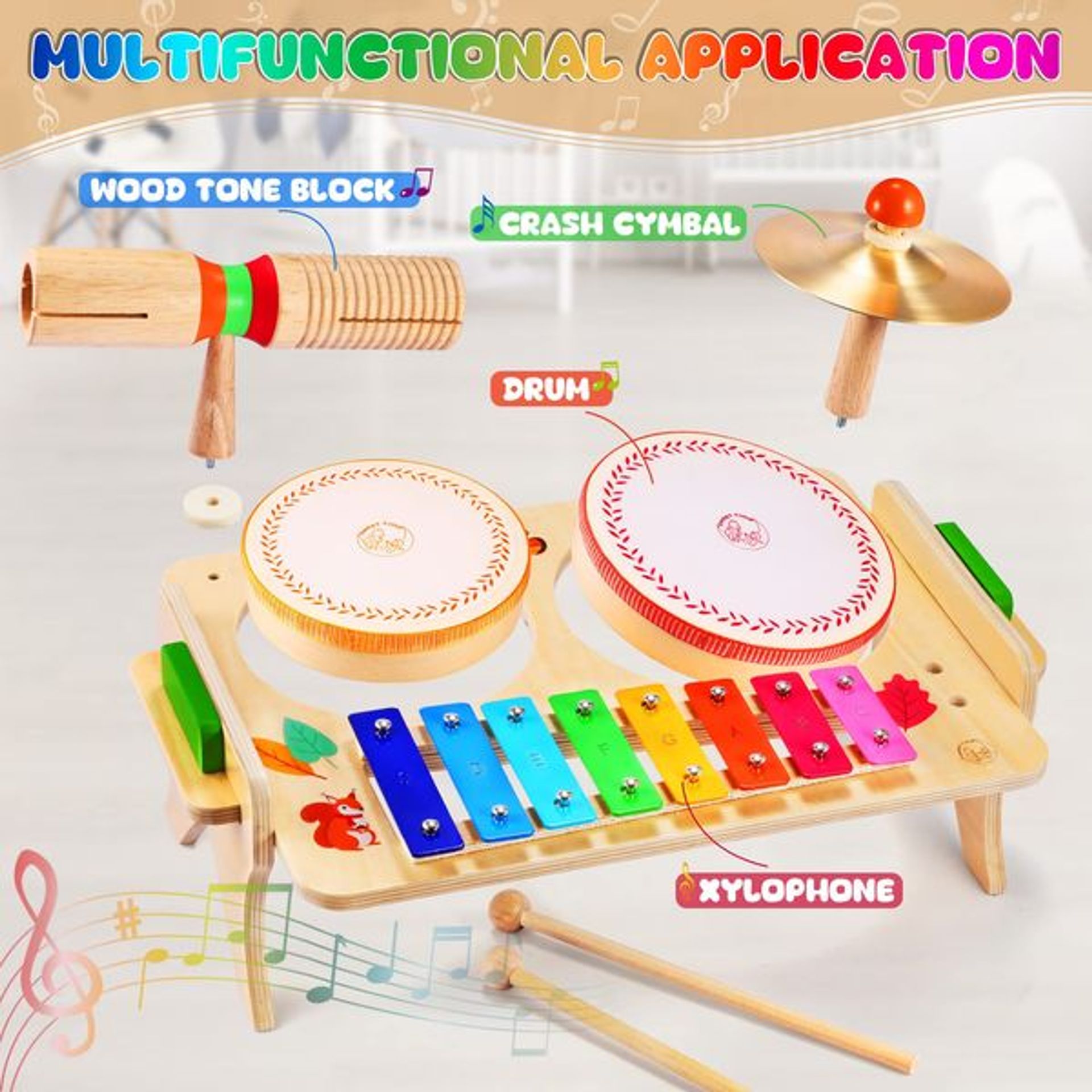 Sweet Time Tambour Jouet Bebe 1 An, Instrument De Musique Ensemble De Batterie Pour Enfants Table Musicale En Bois Musique J Amz