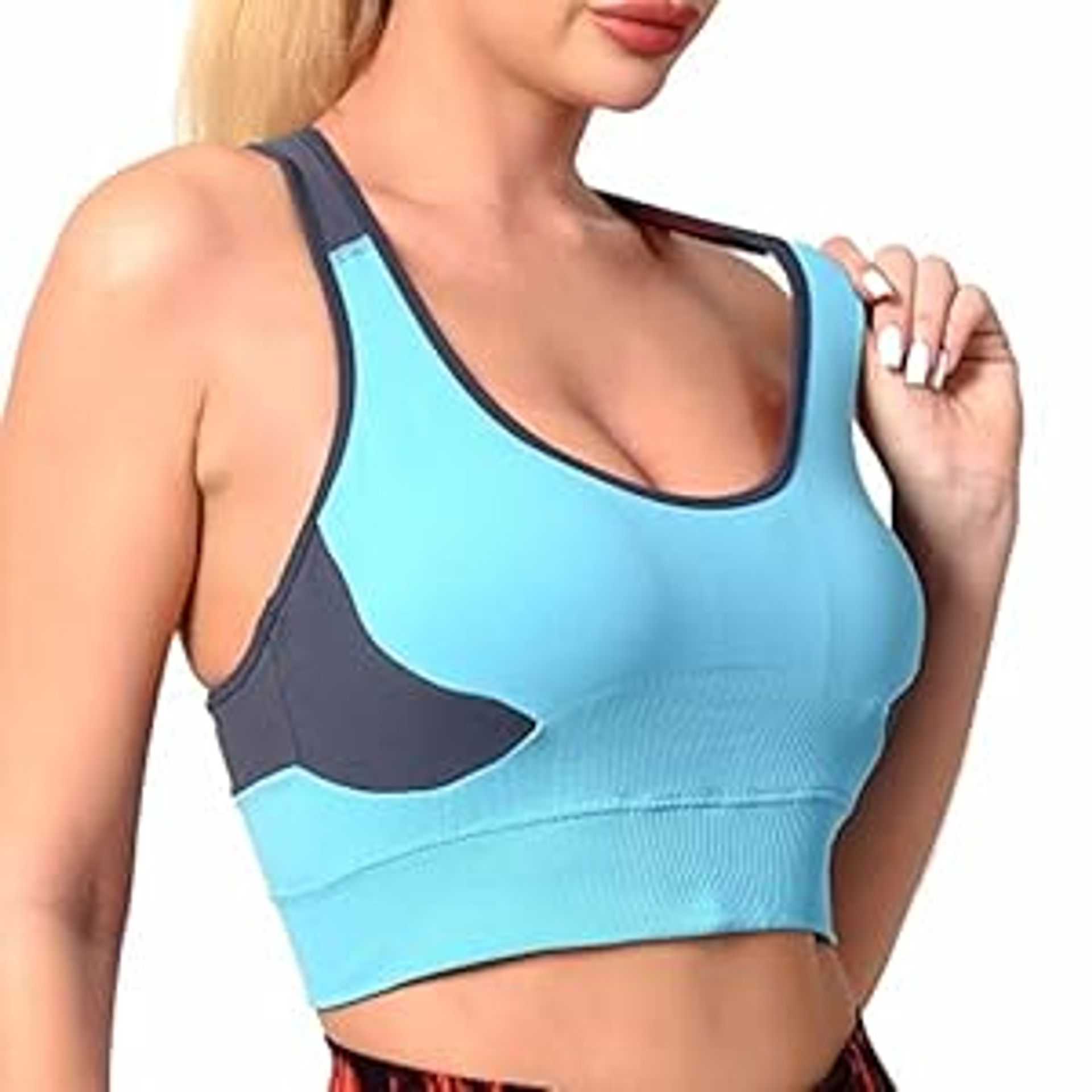 Women's Seamless Sports Bra Padded Racerback Wirefree High/Mid Impact Fitness Yoga Running - Blue S