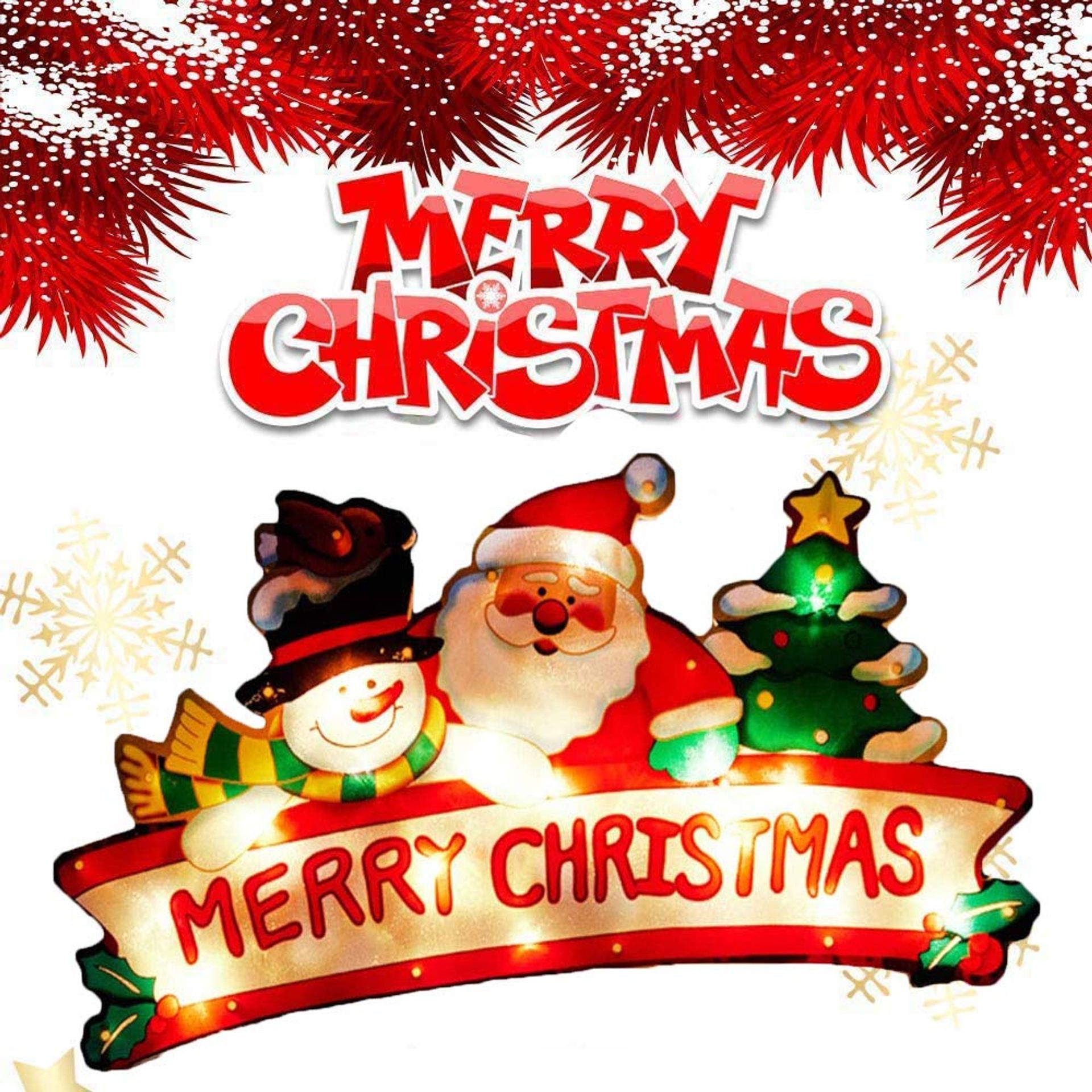 Santa Light LED Xmas Pendant - Indoor Outdoor Christmas Window Hanging Decor, Warm White