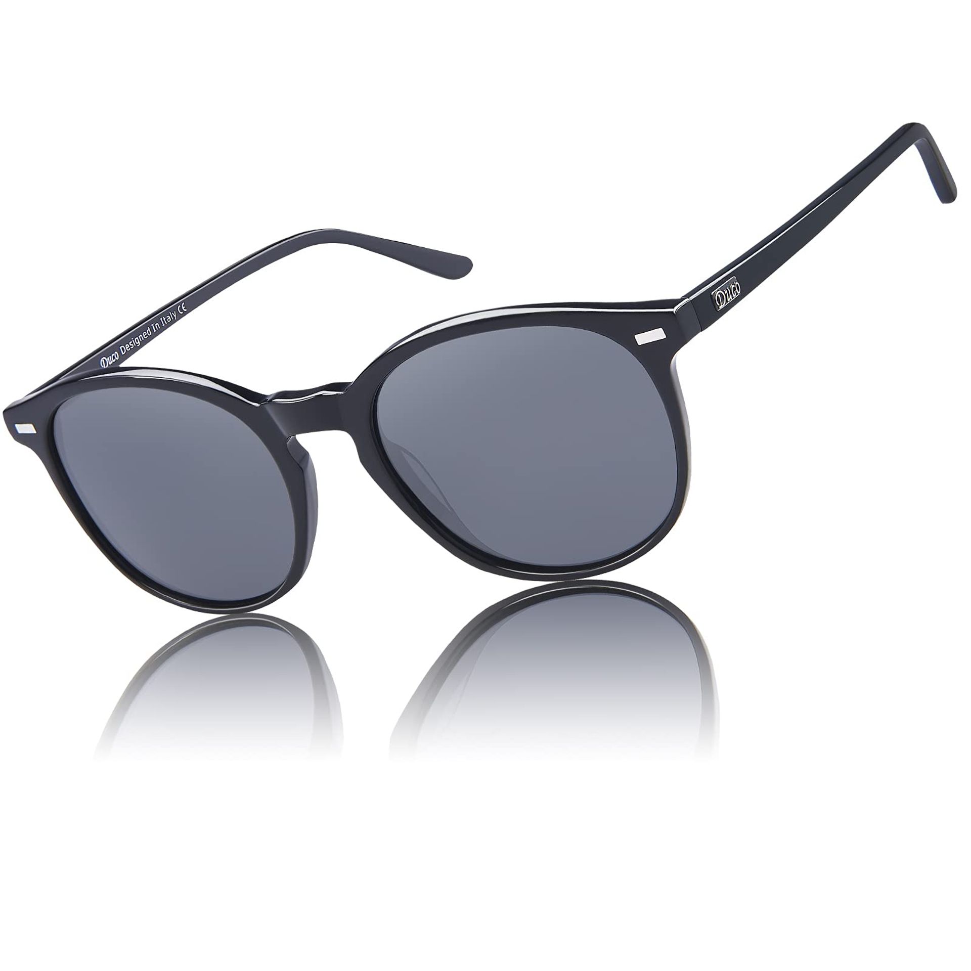 Women's Classic Round Polarised Sunglasses UV400 Protection Vintage Shades Acetate Frame - Grey Tortoise Grey