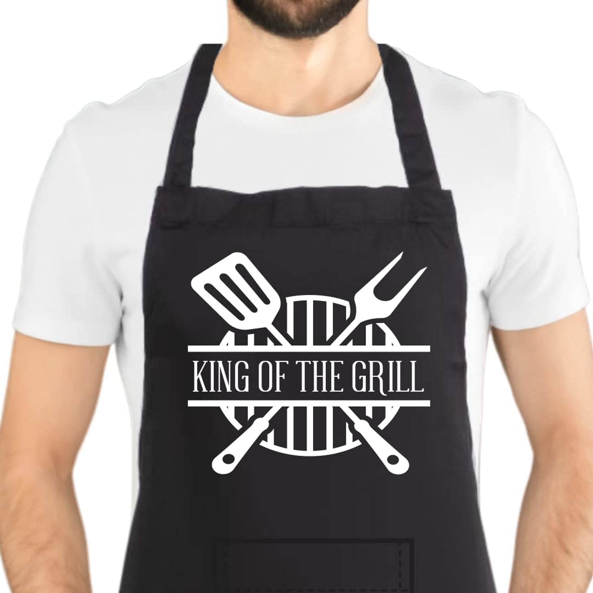 Men's Funny King of The Grill Apron - BBQ Cooking | One Size Fits All | 65% Polyester, 35% Cotton