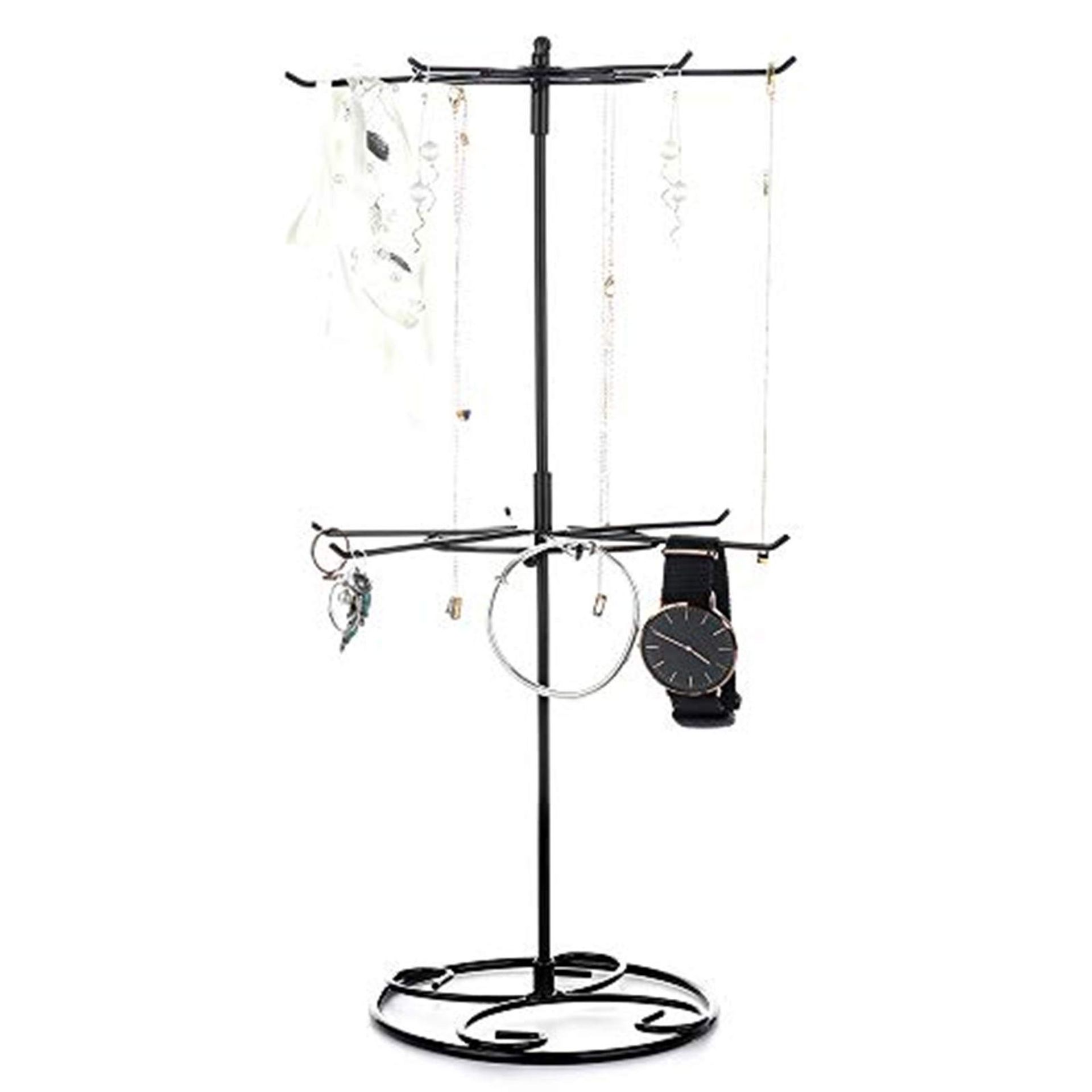 2-Tier Rotating Jewellery Stand - Black Ring & Bracelet Rack for Women & Girls