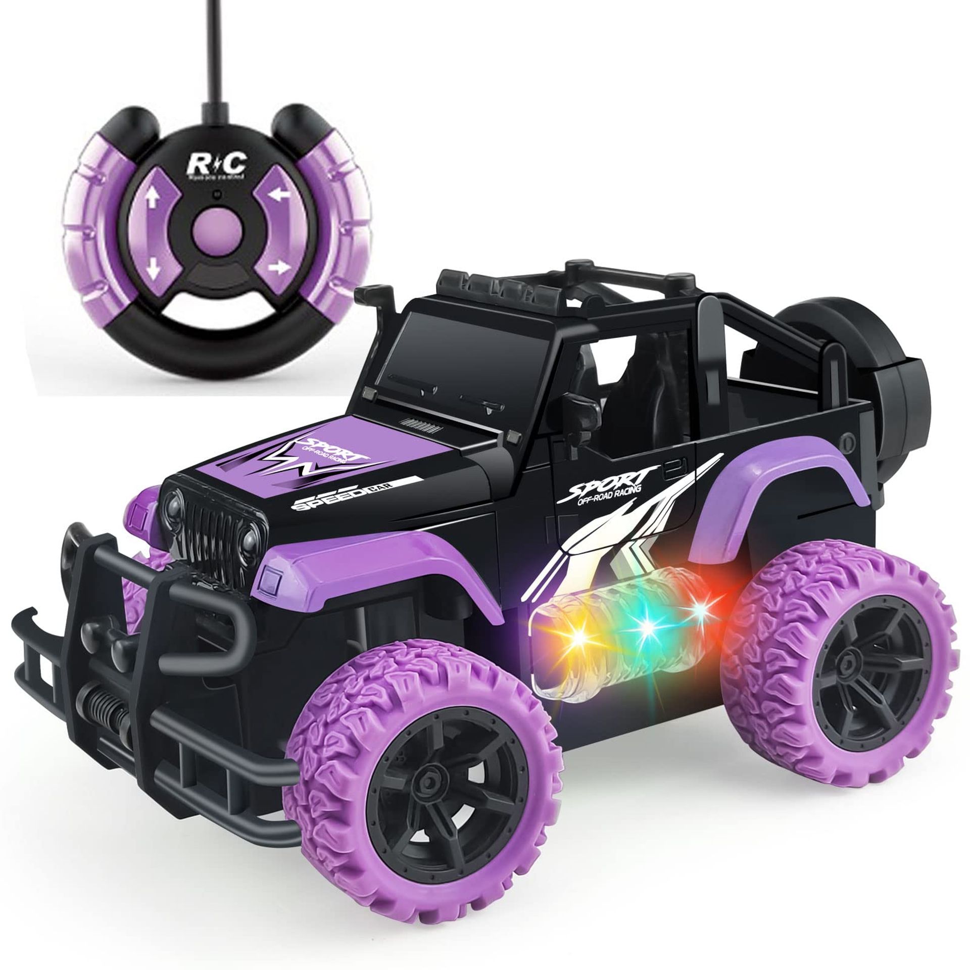 Remote Control Car 2.4GHz RC Truck with Dance Lights and Storage Case for Kids Age 3–12 - Purple