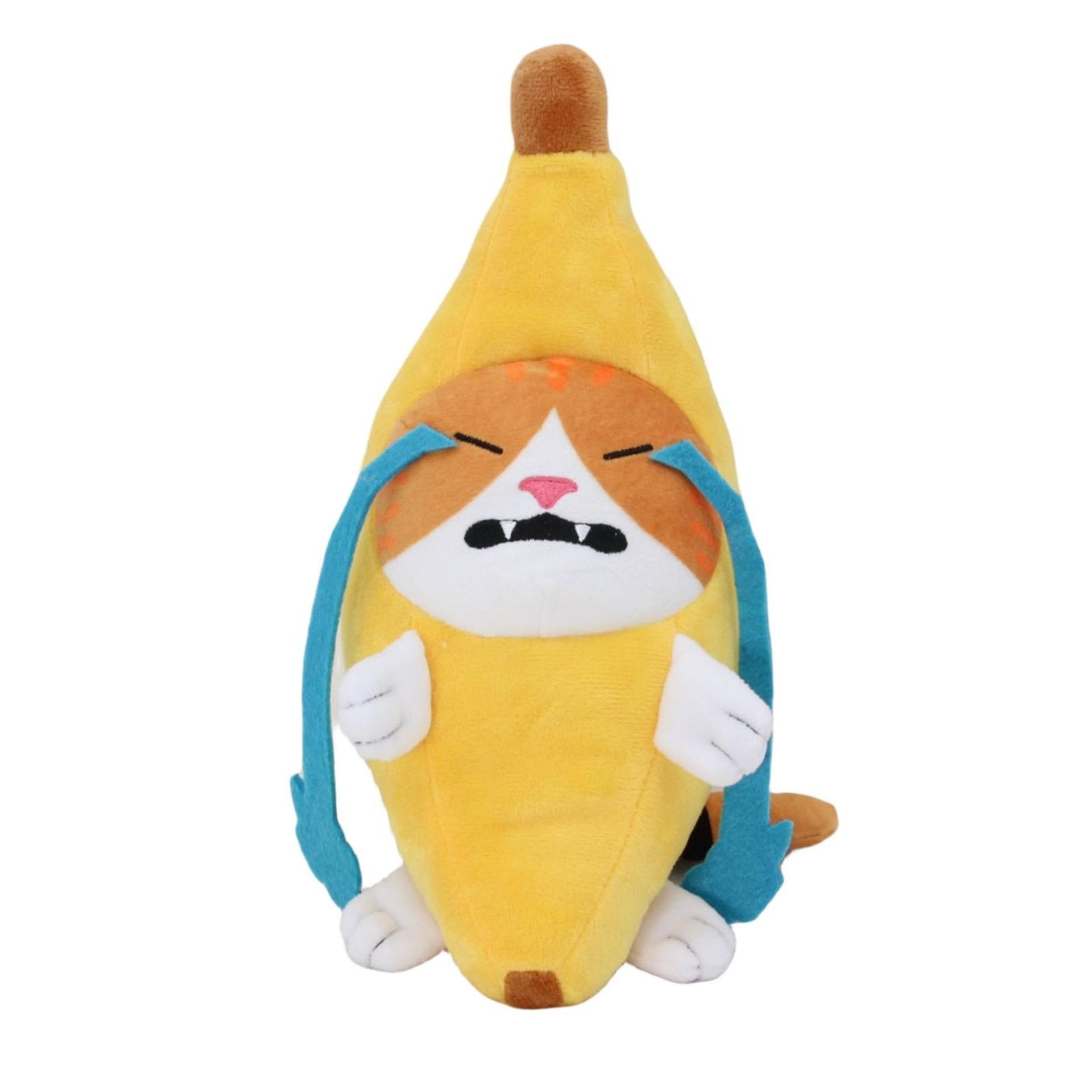 Crying Banana Cat Plush Toy Cute Sad Kitty Fruit Stuffed Animal Pillow - Yellow 10 Inch