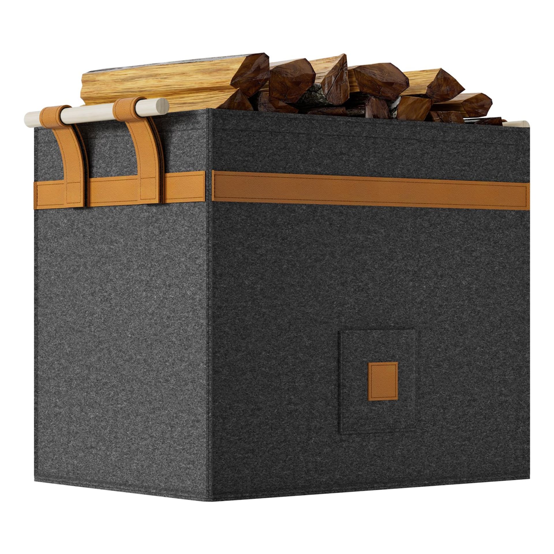 Log Basket, XL Felt Firewood Baskets Extra Thick and Foldable Log Basket for Wood Burner Indoor with Extended Handles for Fireplace Accessories, Shopping, Books, Toy, Clothes and More