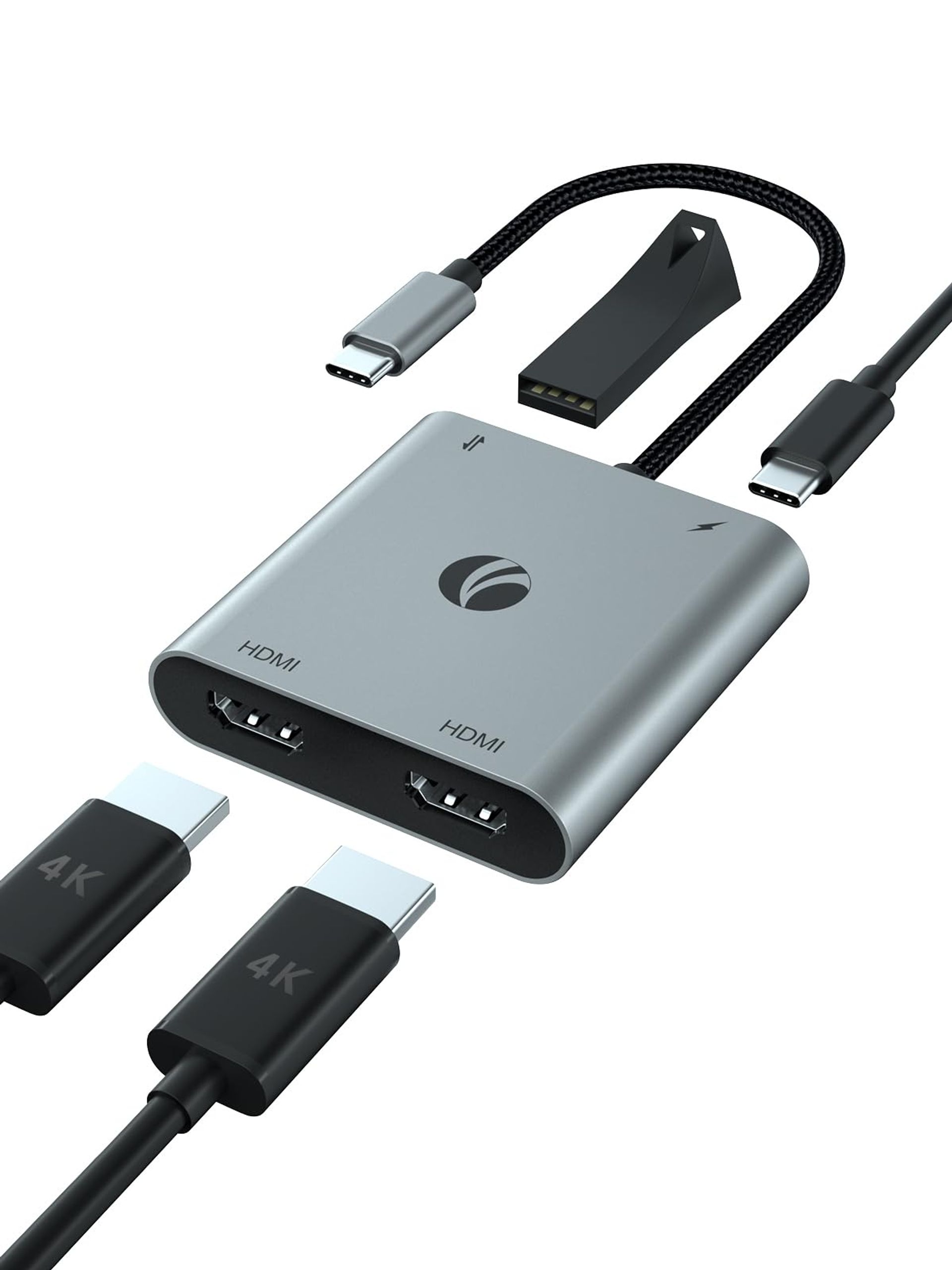 USB-C to Dual HDMI Adapter 4-in-1 Splitter with 100W PD & USB Port for Dual Monitor Display