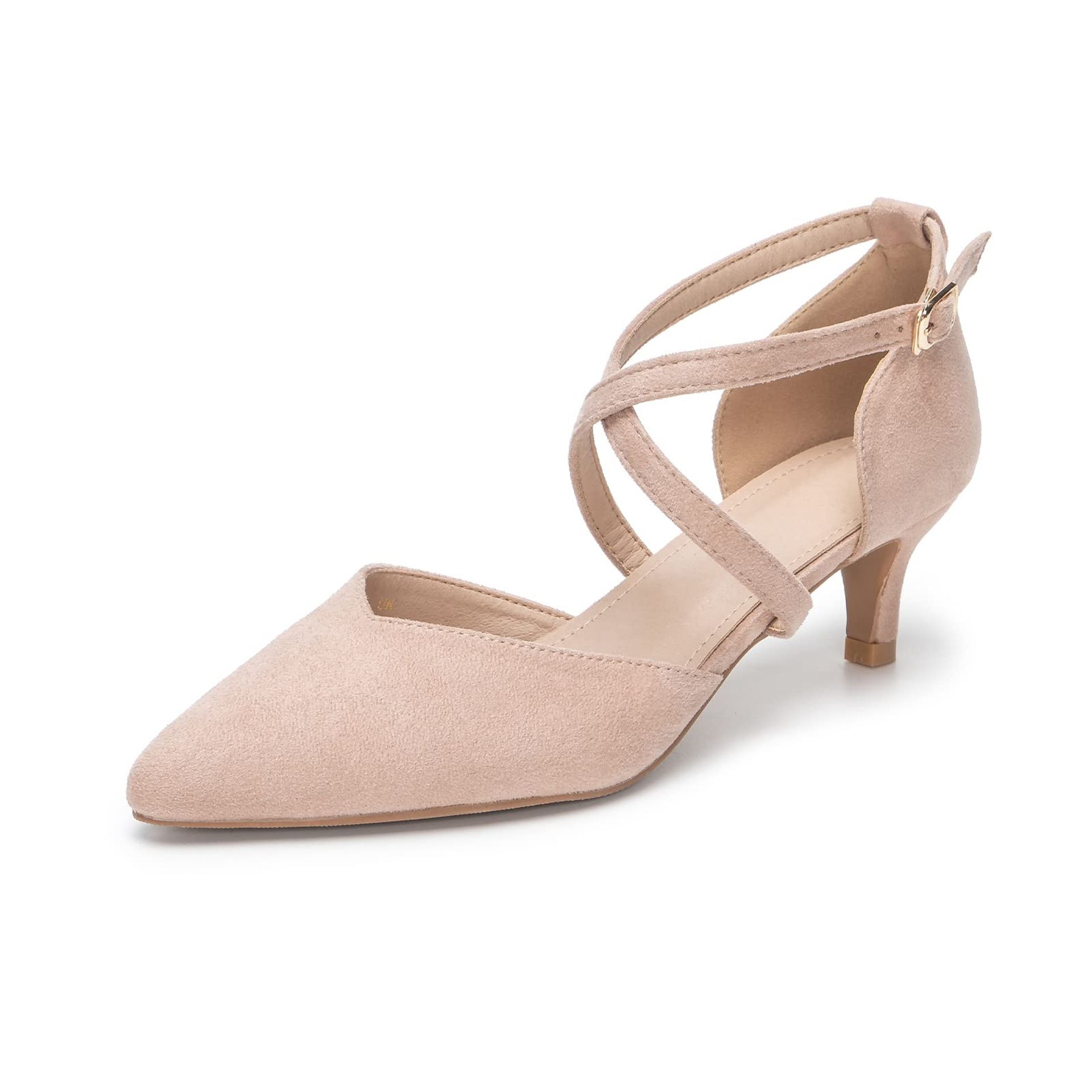 Women's Court Shoes Low Kitten Heel Closed Toe Ankle Strap Pumps Elegant Dress Sandals - Pink UK 8