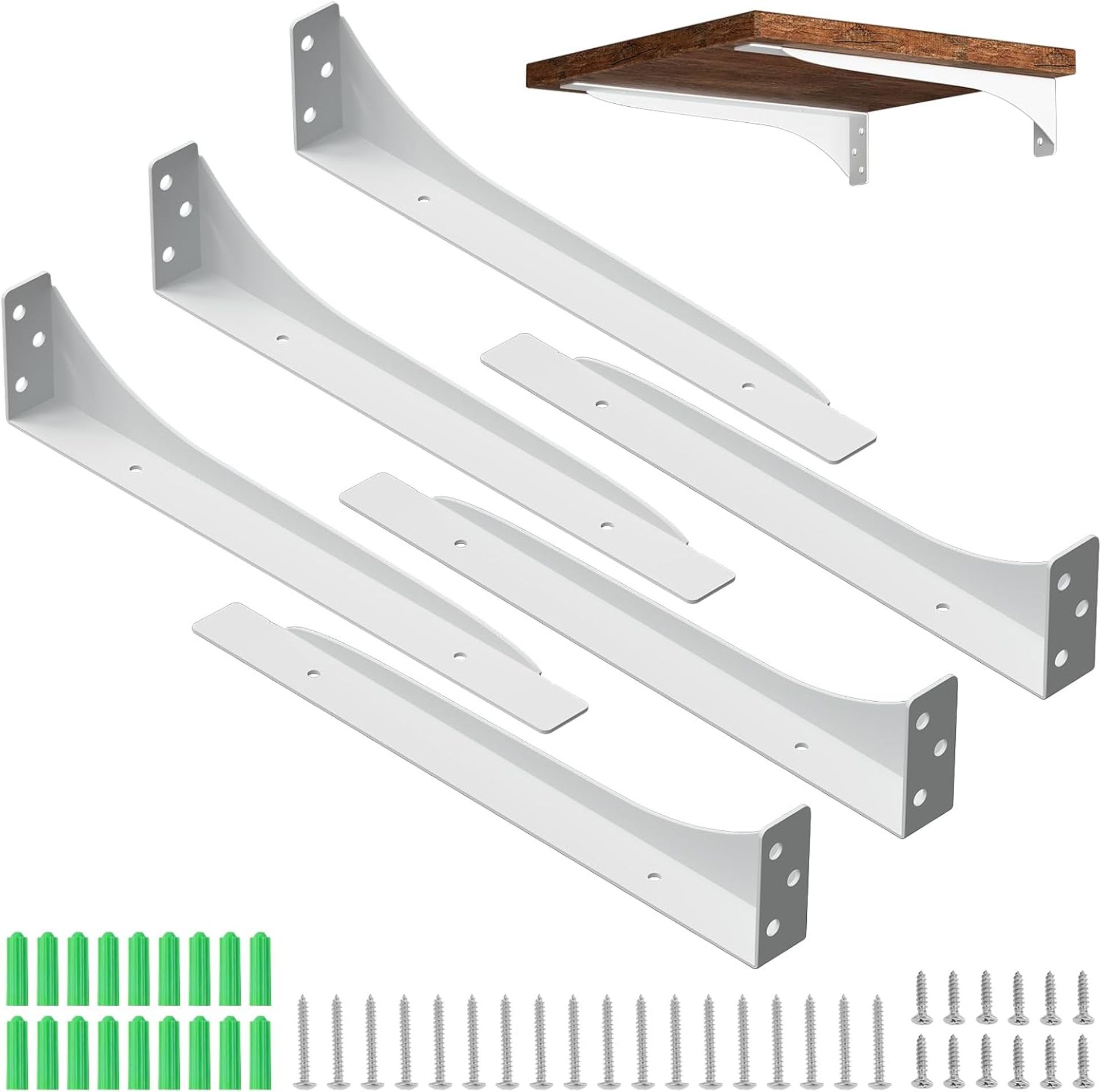Heavy Duty Metal Floating Shelf Brackets Set of 6 Right Angle Wall Mounts for DIY Shelving - White 20CM
