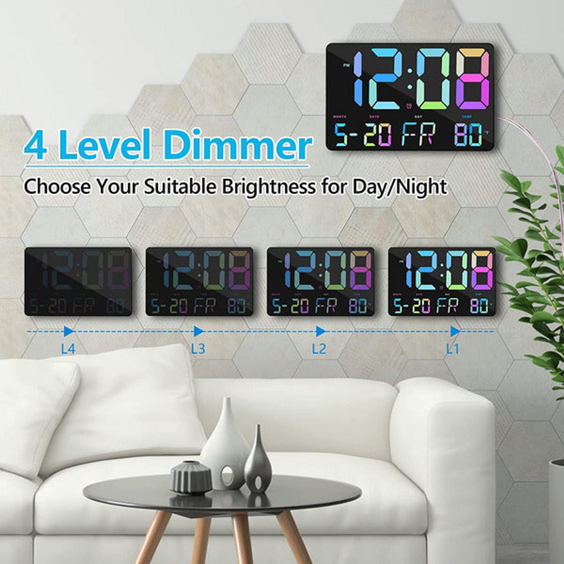 Oversized] 18" Digital Wall Clock Large Display, 11 RGB Color Changing Large - View #9