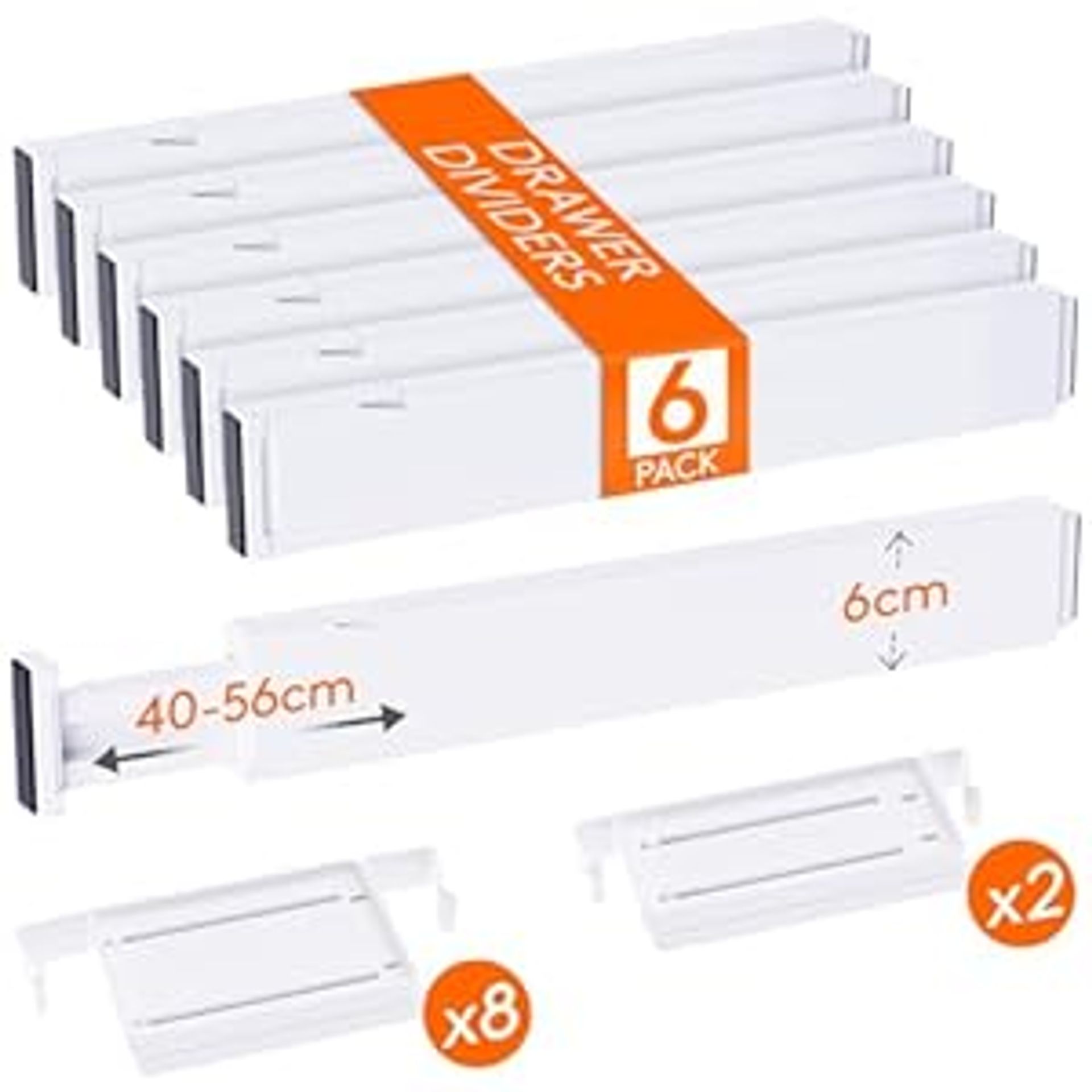 Adjustable Drawer Dividers 6 Pack - 2.36" High, 16"-22" Expandable Organisers for Utensils, Clothes & Makeup