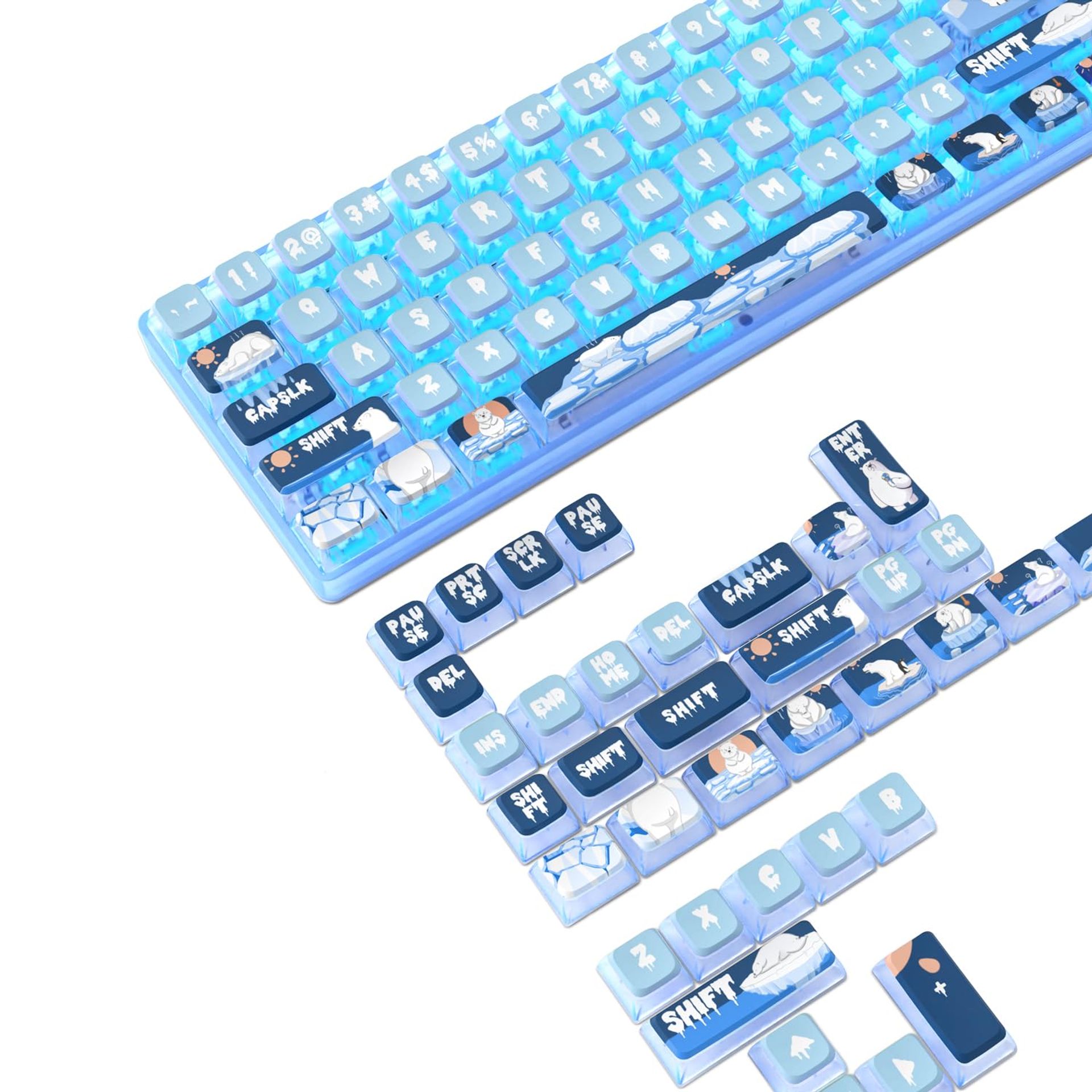 Pudding Keycaps Set 120 Keys PBT ASA Profile Dye-Sublimation for Mechanical Keyboards Compatible with MX Switches - Polar Bear PBT Pudding Keycap