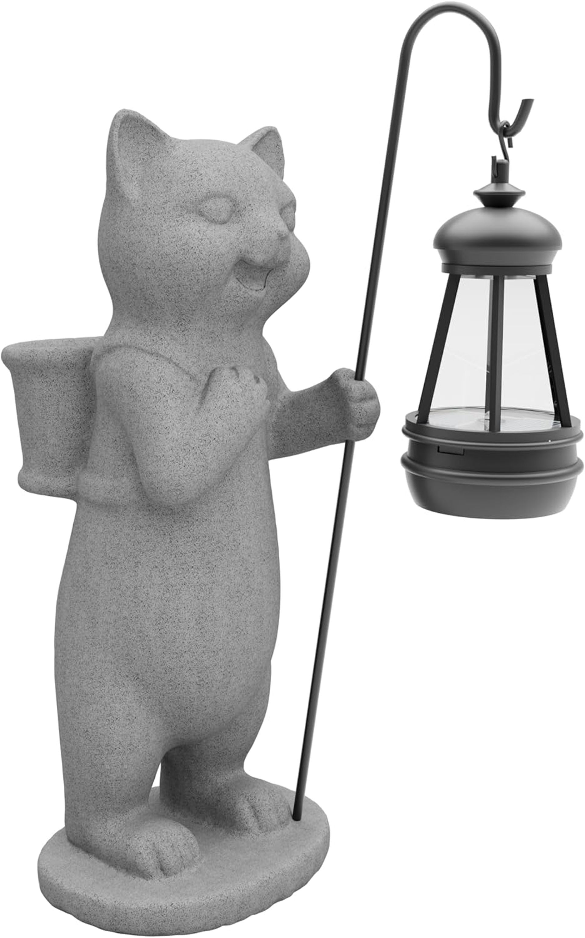 Solar Powered Garden Resin Statue Lights, 10 Inch Waterproof Outdoor Animal Cute Cat Figurine Lights, Suitable for Patios, Balconies, Lawns, Courtyards, Etc. (Basket) [Energy Class A]