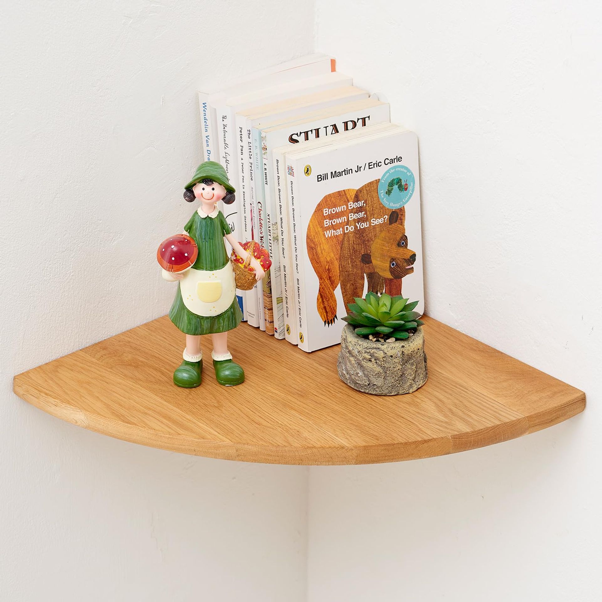Solid Oak Floating Corner Shelf - 35cm Wooden Wall Display for Bedroom, Living Room & Small Spaces