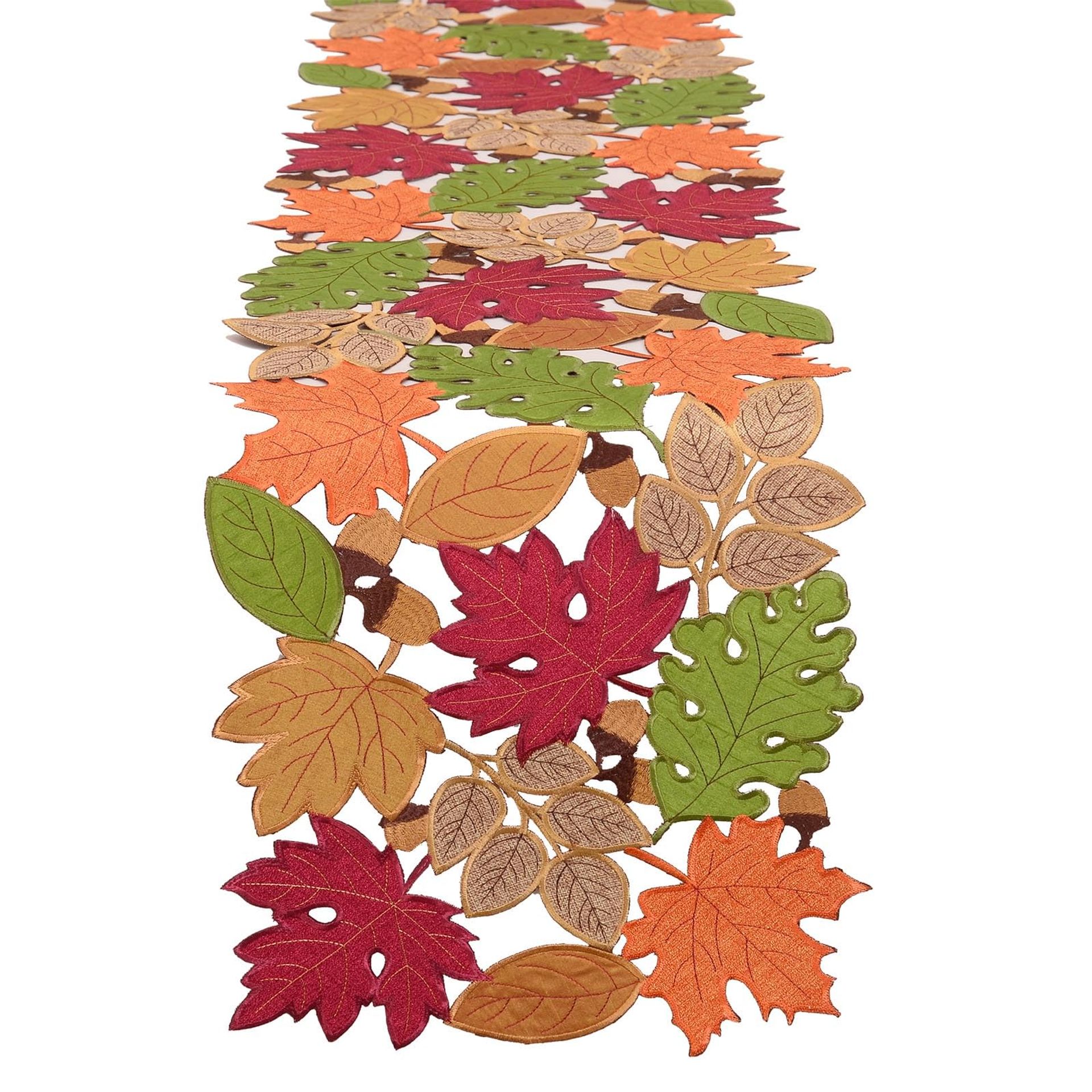 Embroidered Autumn Leaves Table Runner 14x54 Inches - Perfect for Thanksgiving Décor