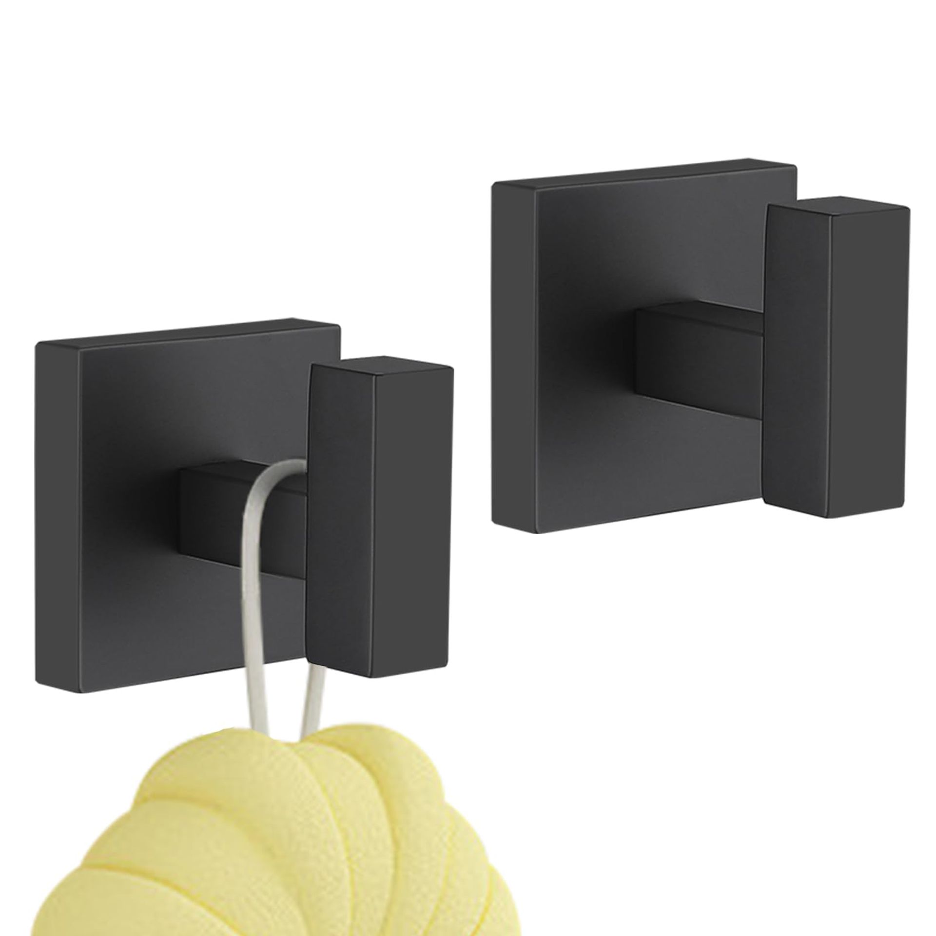 TURS Matte Black Robe Hooks - Wall Mounted Chrome Towel Hooks for Bathrooms (2pcs)