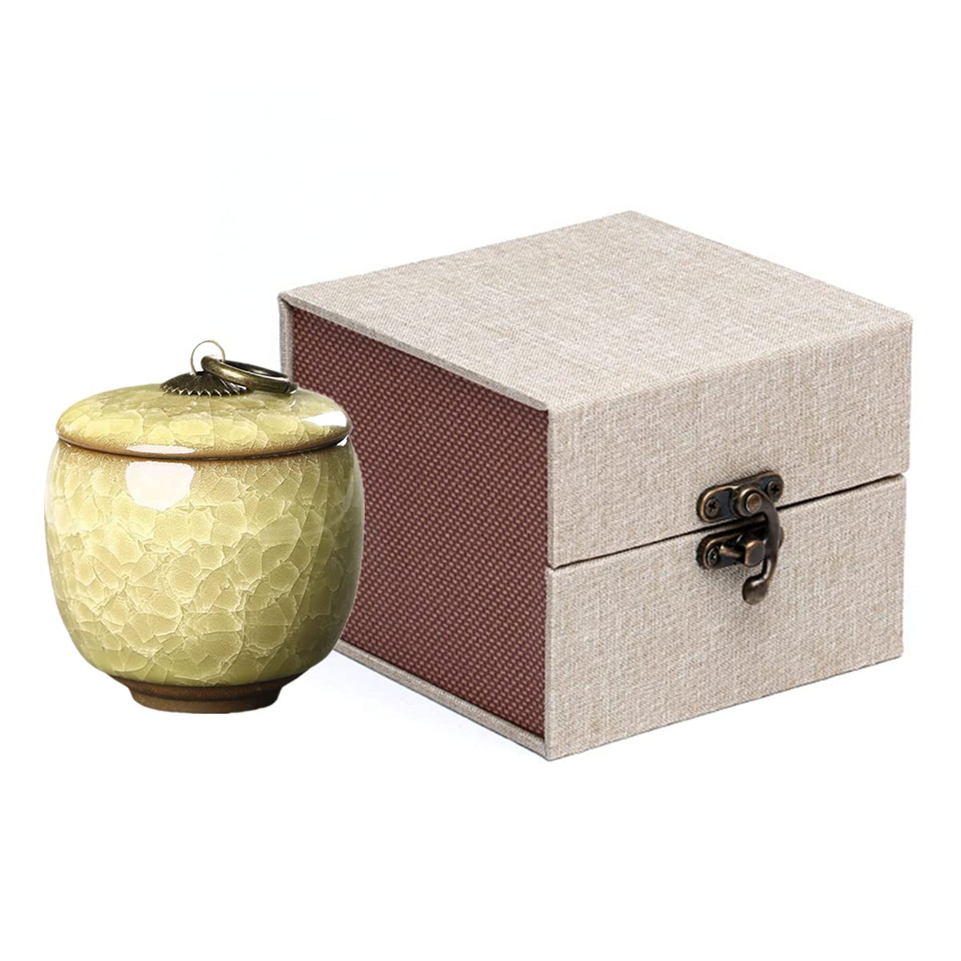 Handcrafted Ceramic Mini Cremation Urn Keepsake for Human or Pet Ashes Memorial Display - Yellow 6x6x7cm