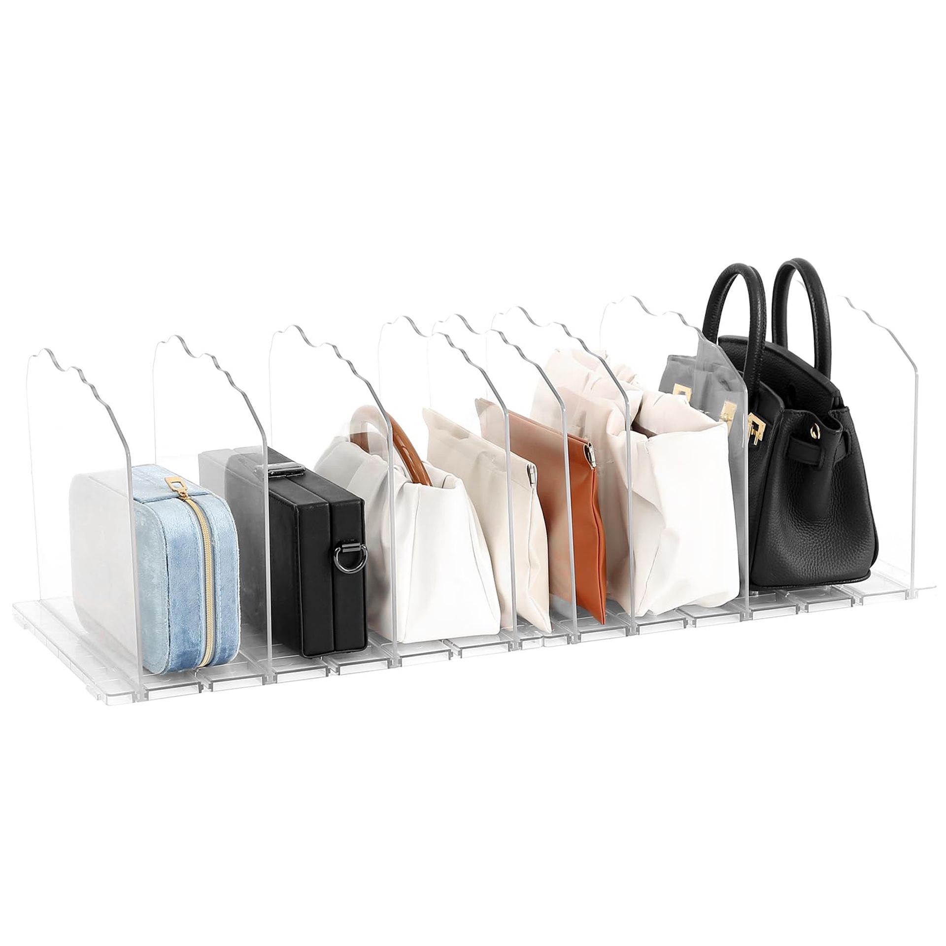 8PCS Adjustable Handbag Storage Organiser Dividers for Wardrobe & Closet Shelves - Clear Acrylic Purse & Bag Separator