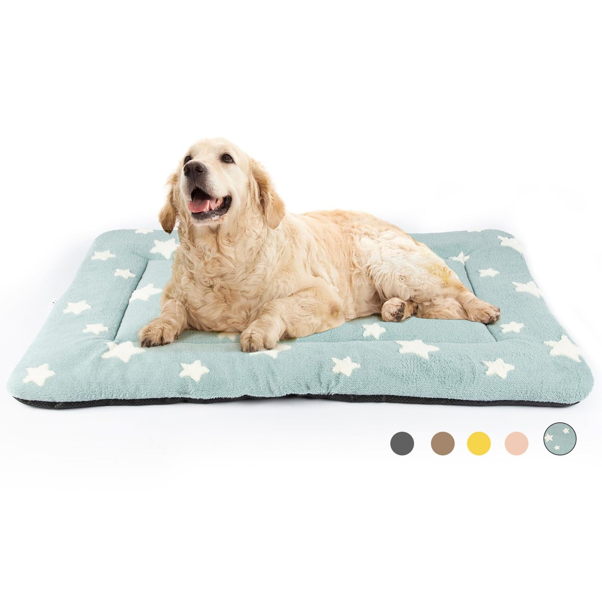 Large Dog Bed Mattress Soft Washable Crate Mat Cushion with Star Pattern for Medium and Large Pets - Blue 106 x 68cm