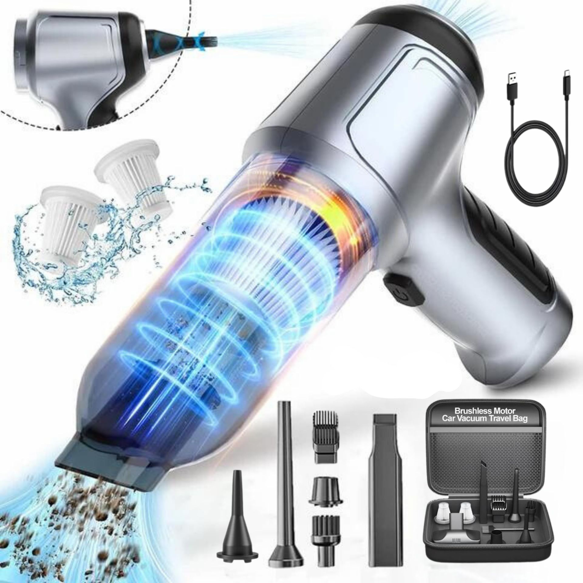 Cordless Car Vacuum Cleaner 10000PA Suction, Rechargeable Handheld Hoover for Car, Home & Pet Hair