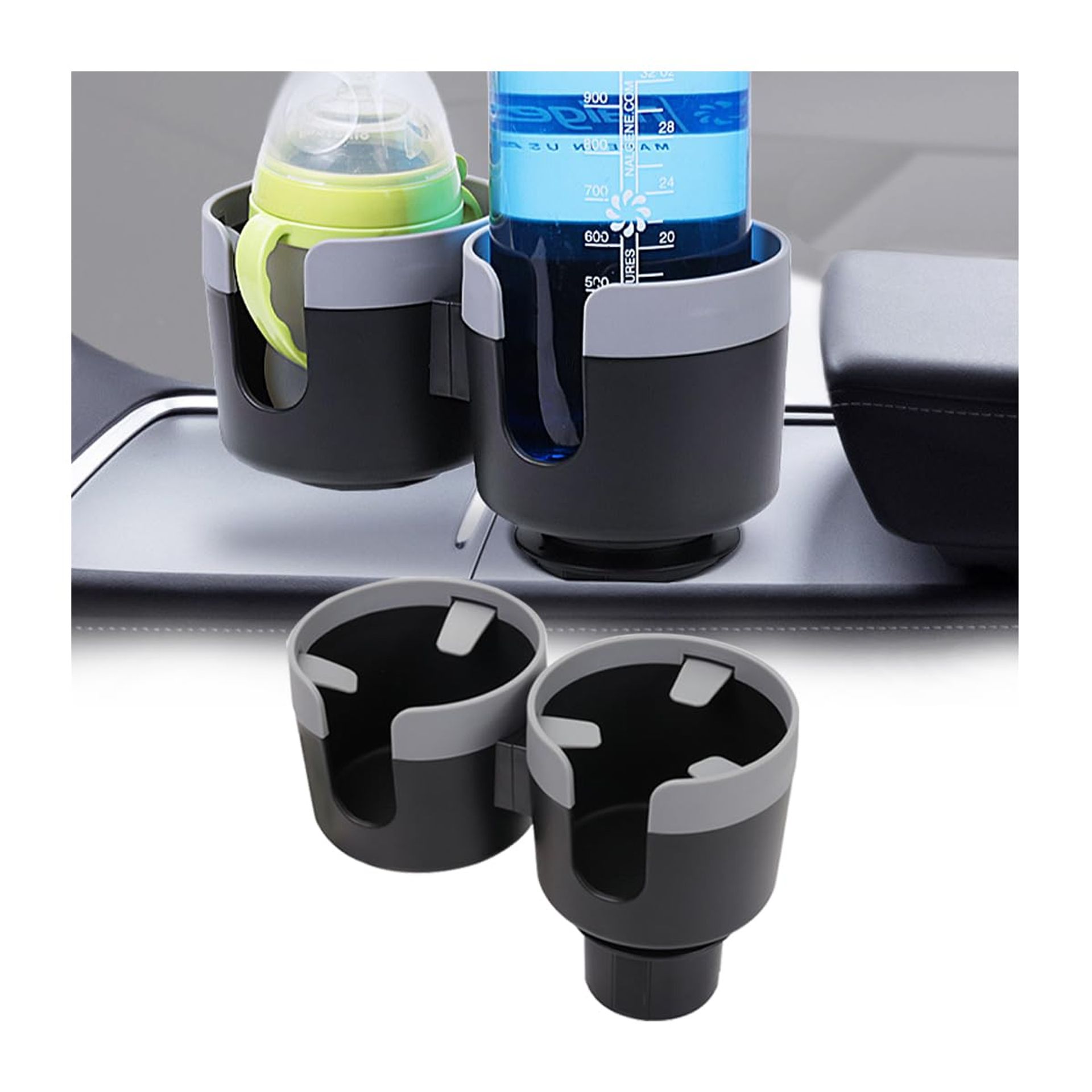 Double Hole Car Cup Holder 2-in-1 Expandable Base Universal Vehicle Drinks Storage Organiser - Grey 24cm x 15.5cm