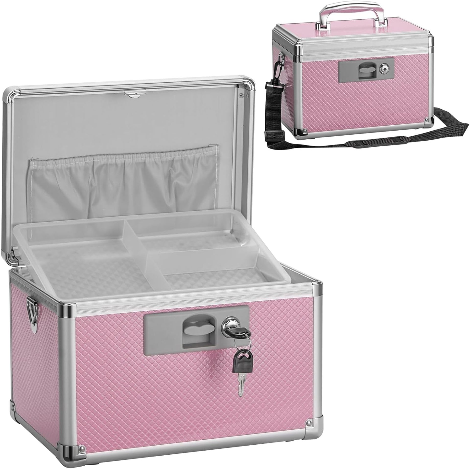 Lockable Medicine Storage Box with Key Secure First Aid Organiser for Home, School & Travel - Pink Medium