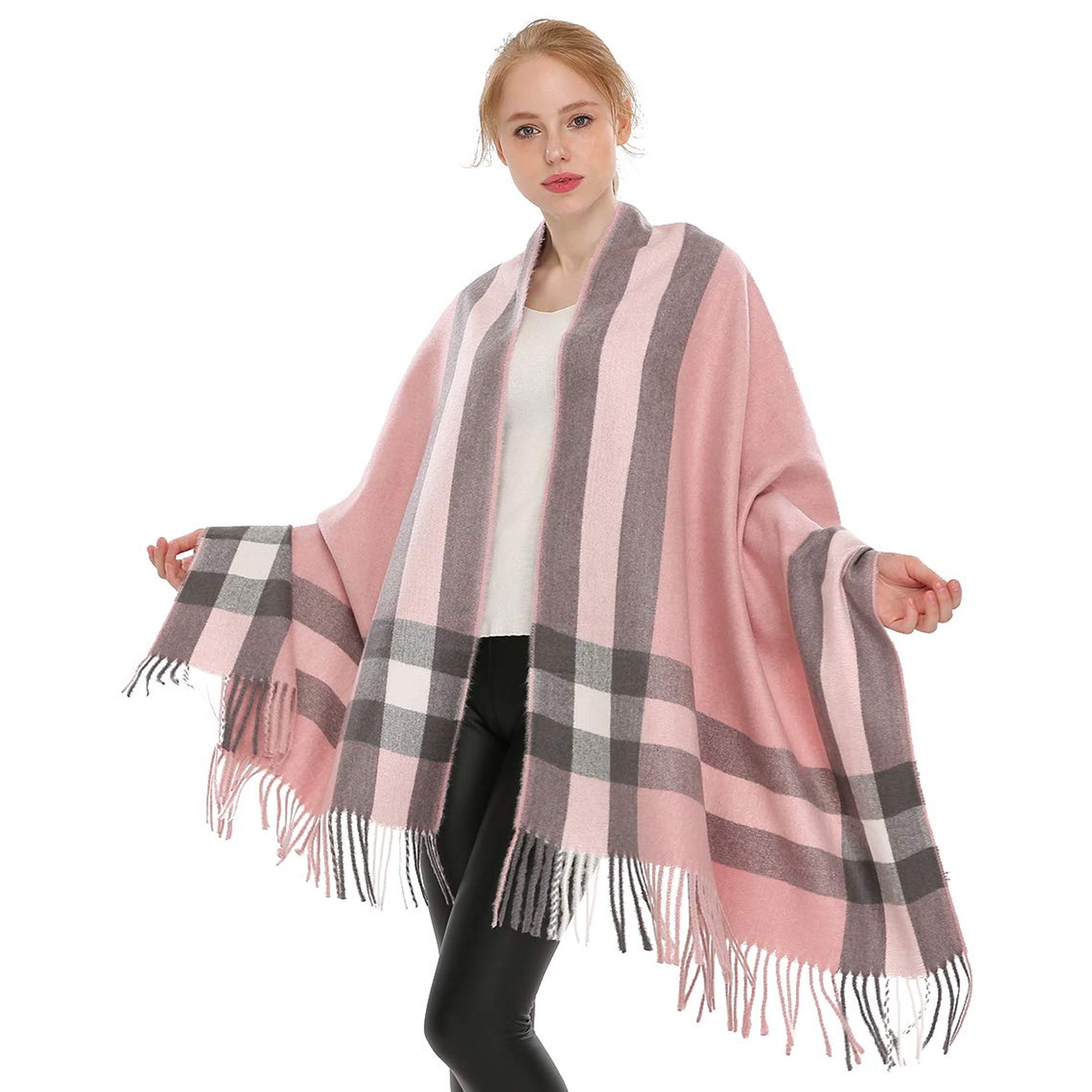 Women's Soft Cashmere Wool Scarf Large Pashmina Shawl & Wrap Warm Blanket Stole - Pink One Size